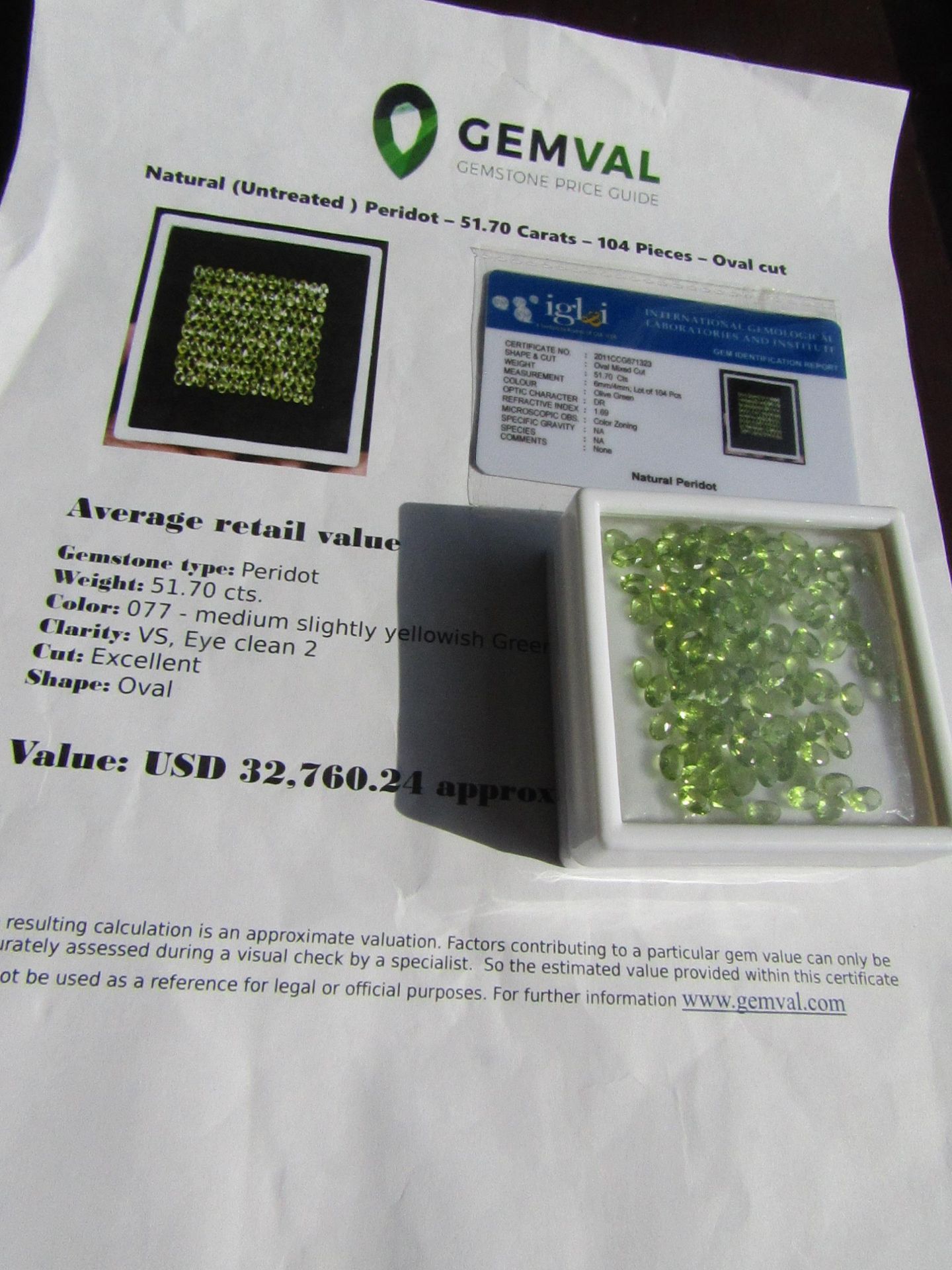 IGL&I Certified - Natural Peridot - 51.70 Carats - 104 Pieces - Average retail value £23,897.76 - Image 2 of 2