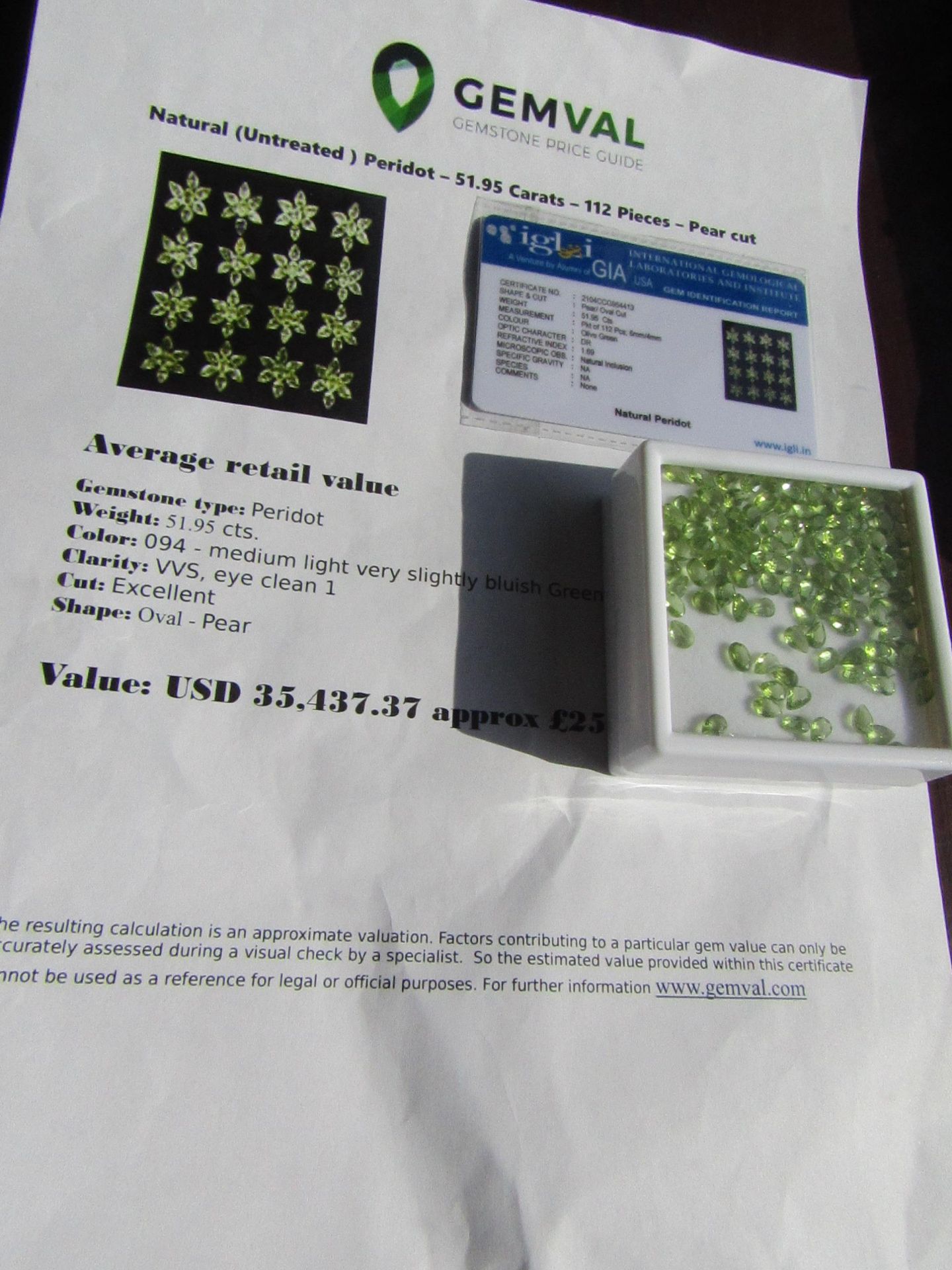 IGL&I Certified - Natural peridot - Huge 51.10 Carats - 112 Pieces - Average retail value £25,826.58 - Image 2 of 2