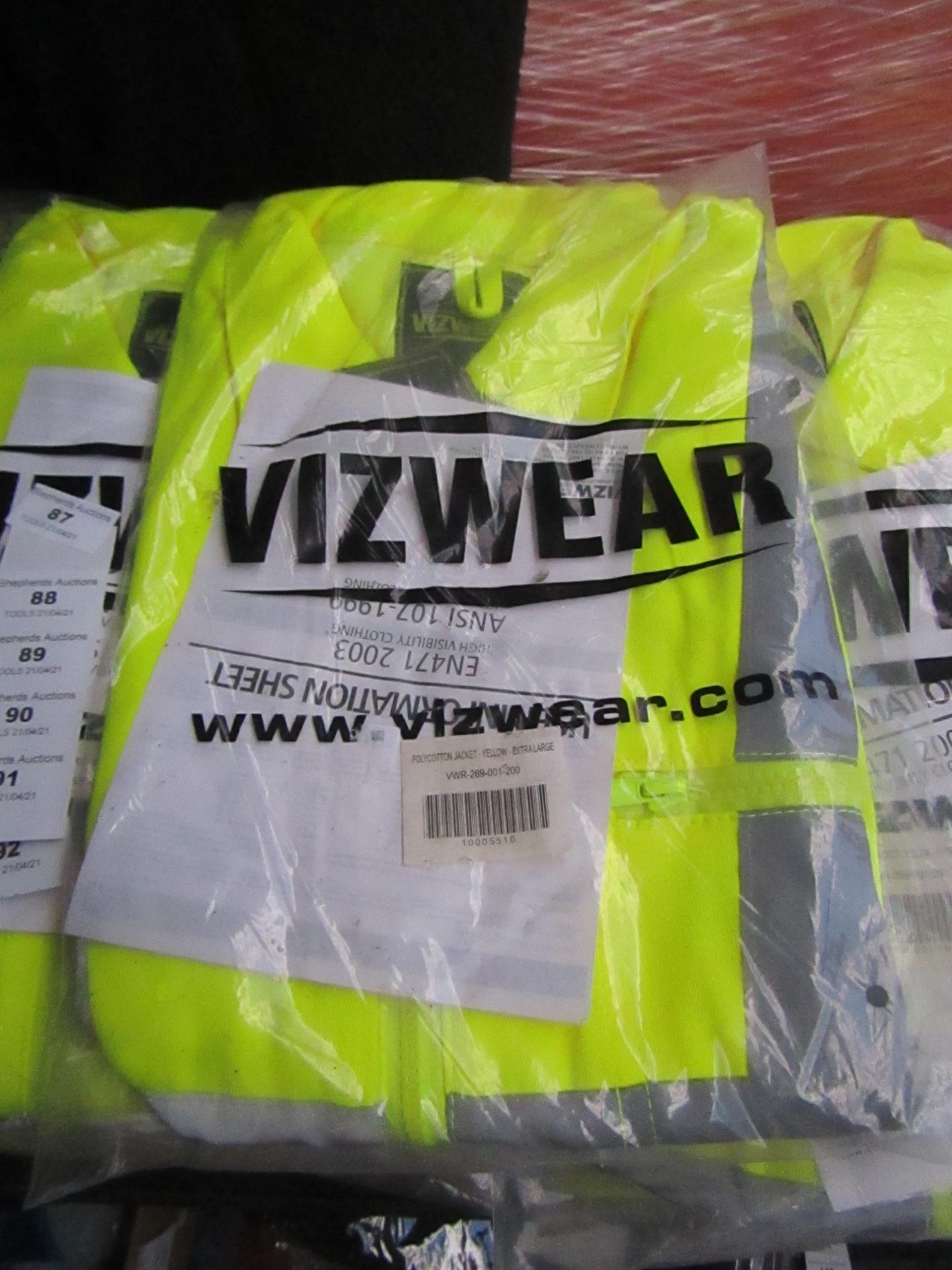 Vizwear - Polycotton Hi-Vis Yellow Jacket - Size Extra Large - New & Packaged.