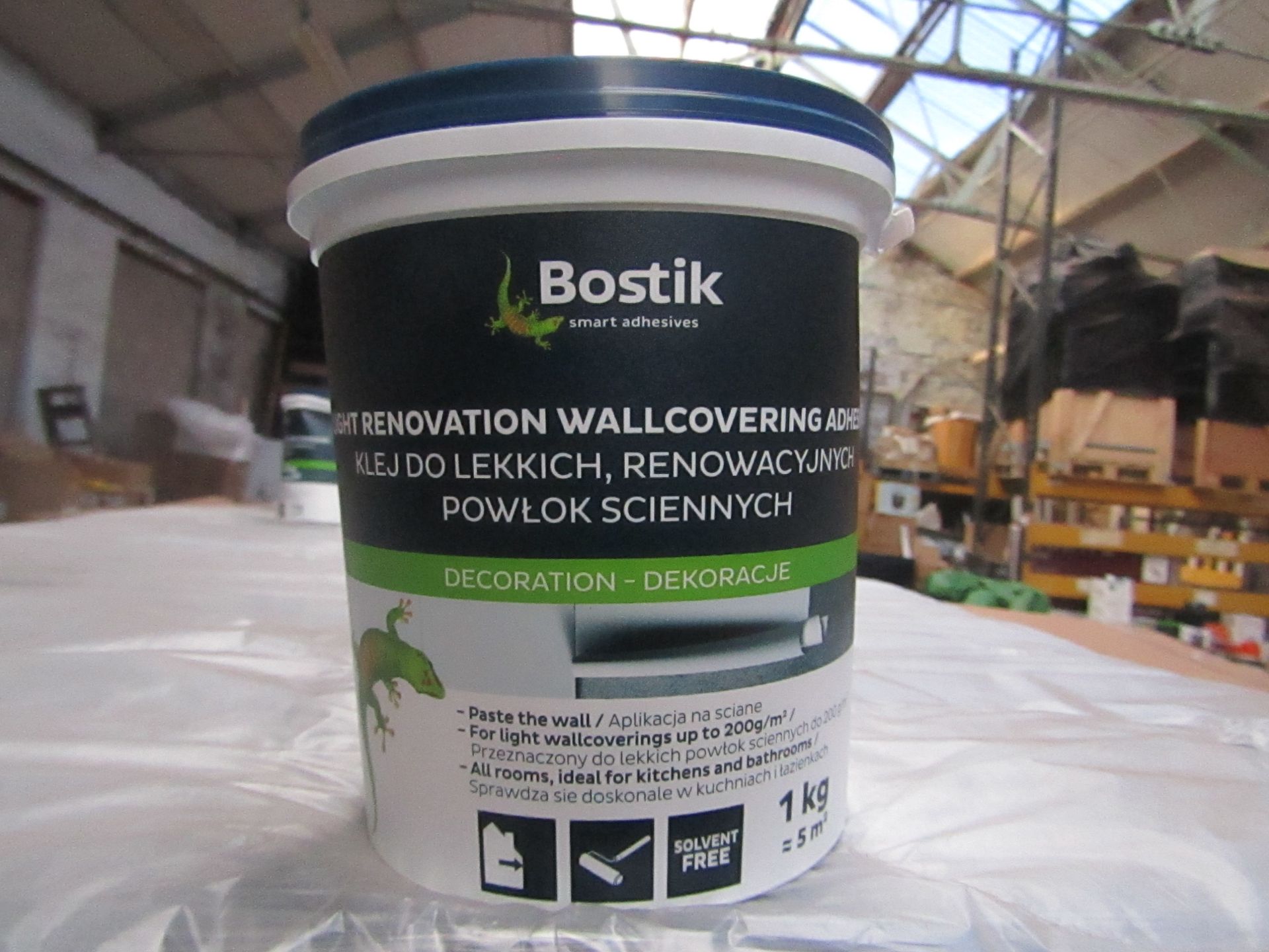 4x Bostik - Light Renovation Wallcovering Adhesive (Solvent Free) (1KG Tub = 5MSquared) - New &