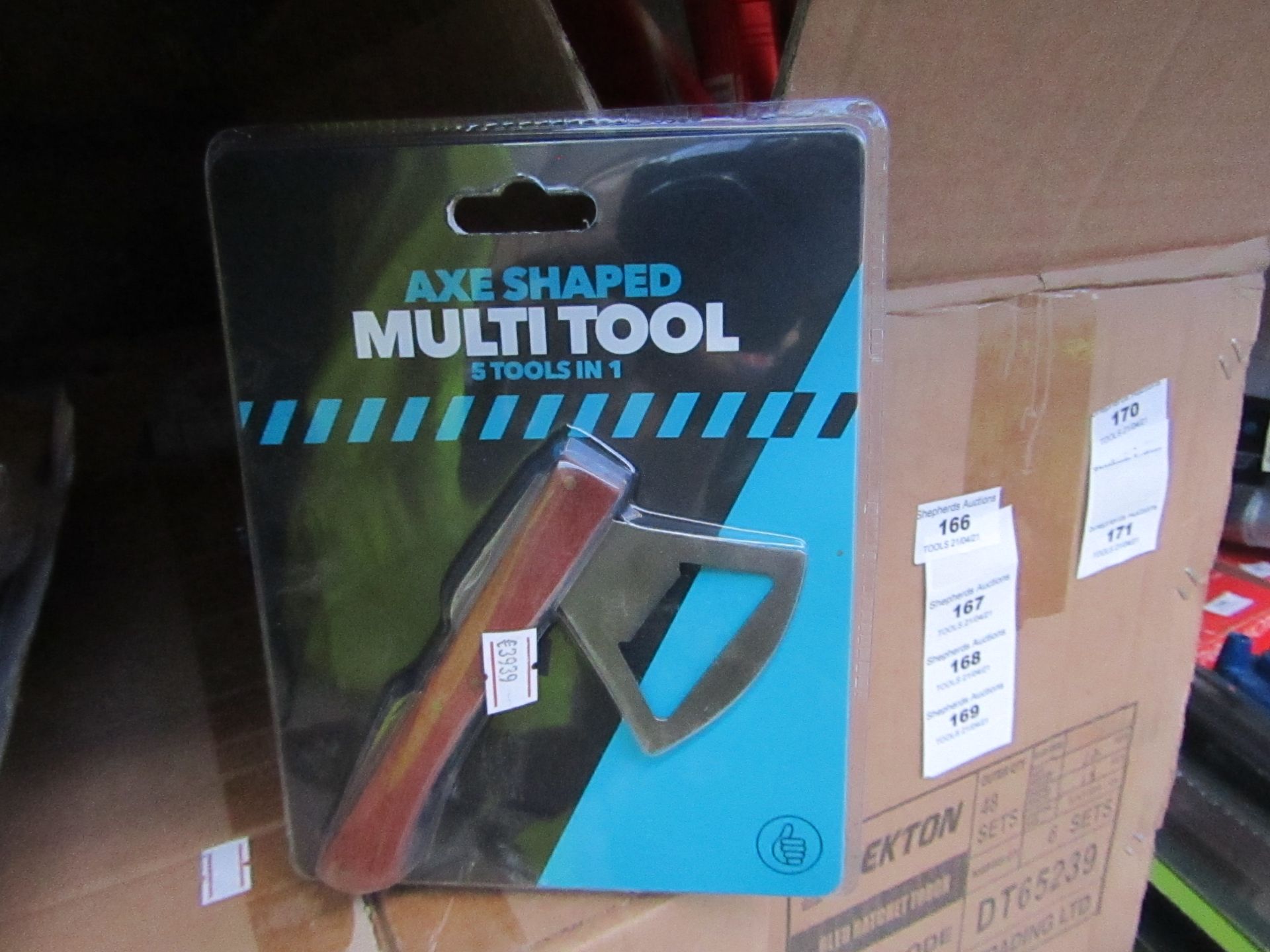 2x Axe Shaped 5 in 1 Multi tools, new and packaged