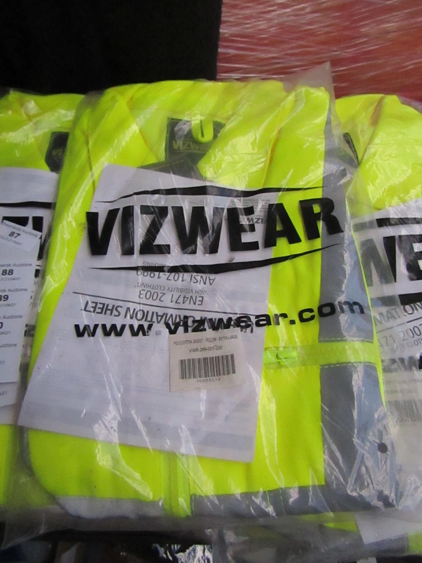 Vizwear - Polycotton Hi-Vis Yellow Jacket - Size Extra Large - New & Packaged.