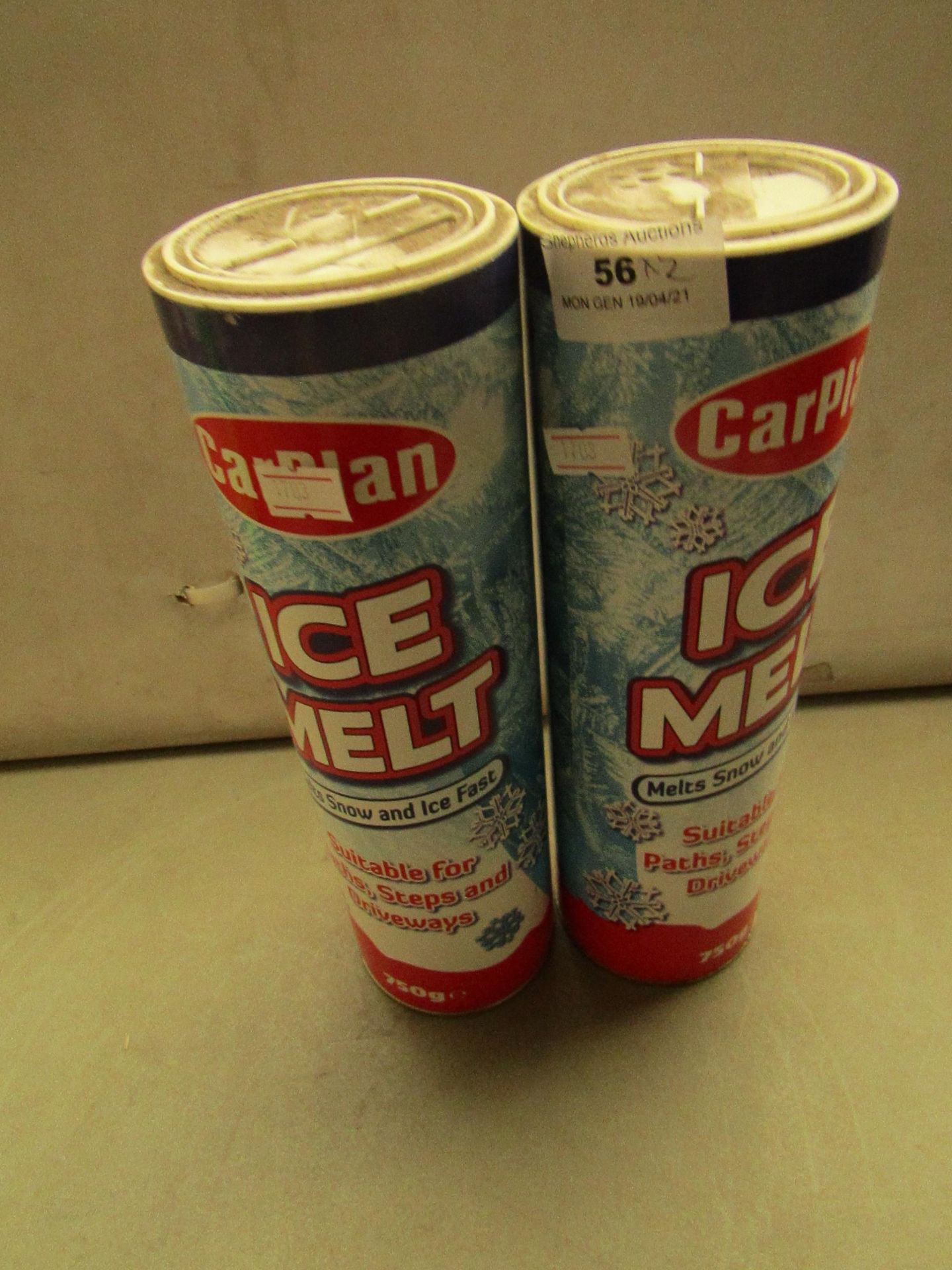 2x Carplan - Ice Melt (Melts Ice & Snow) 750g Tubes - Unused.