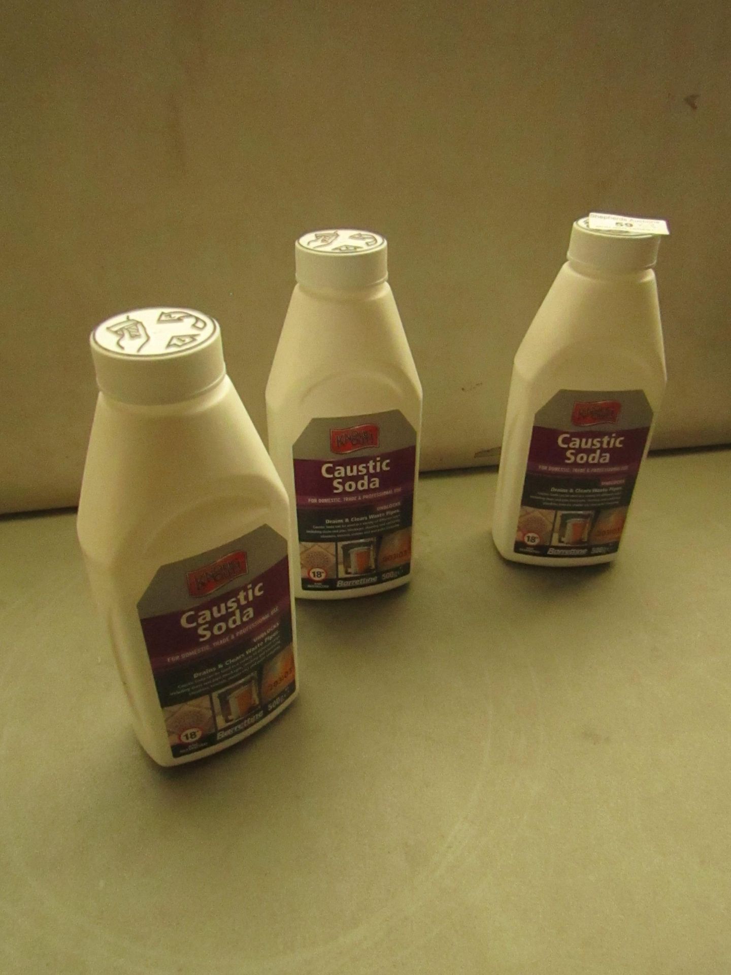 3x Kockout - Caustic Soda - 500g - Unused.