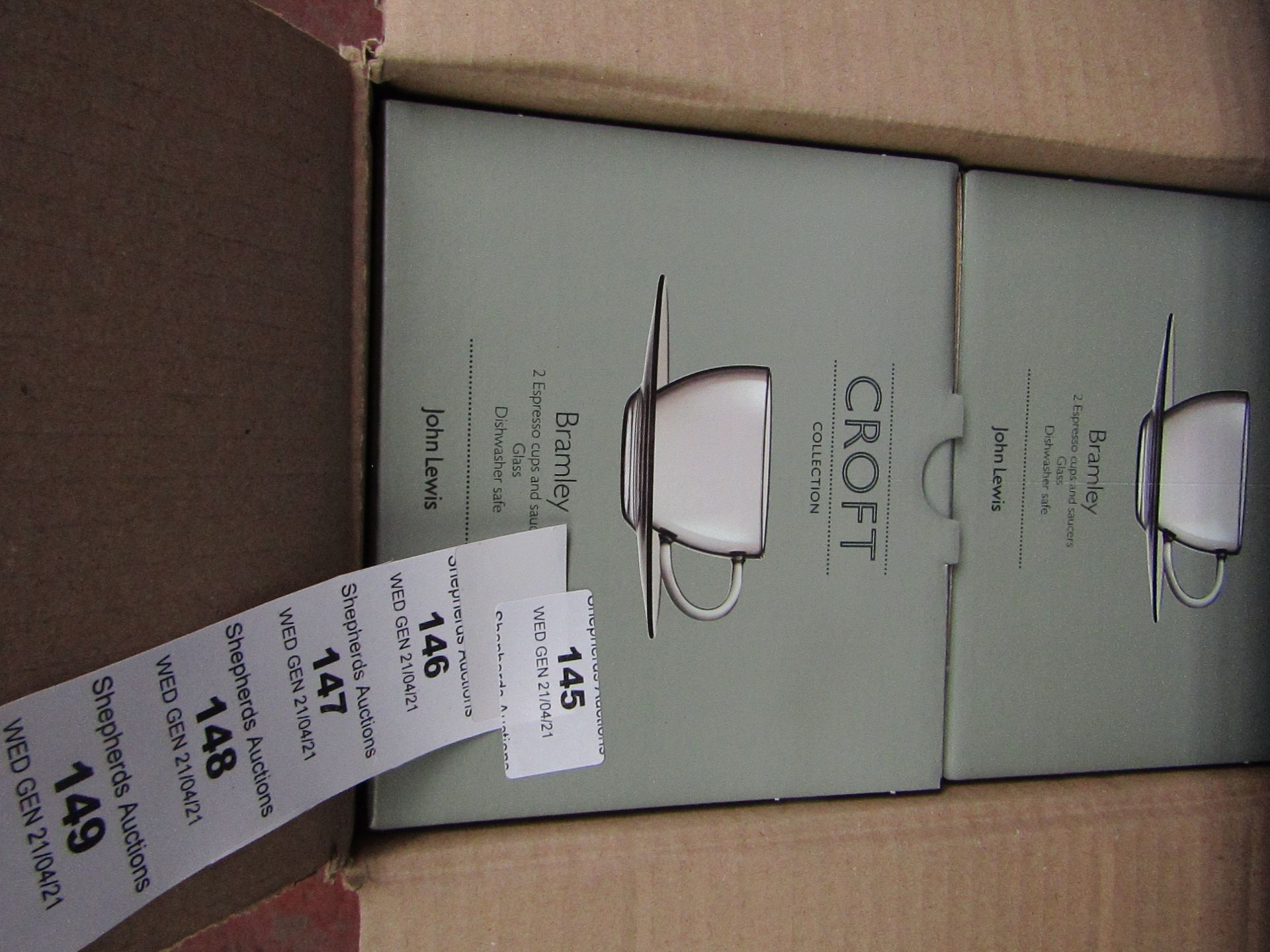 2x Croft - Bramley Set of 2 Espresso Cups & Saucers Glass - New & Boxed.