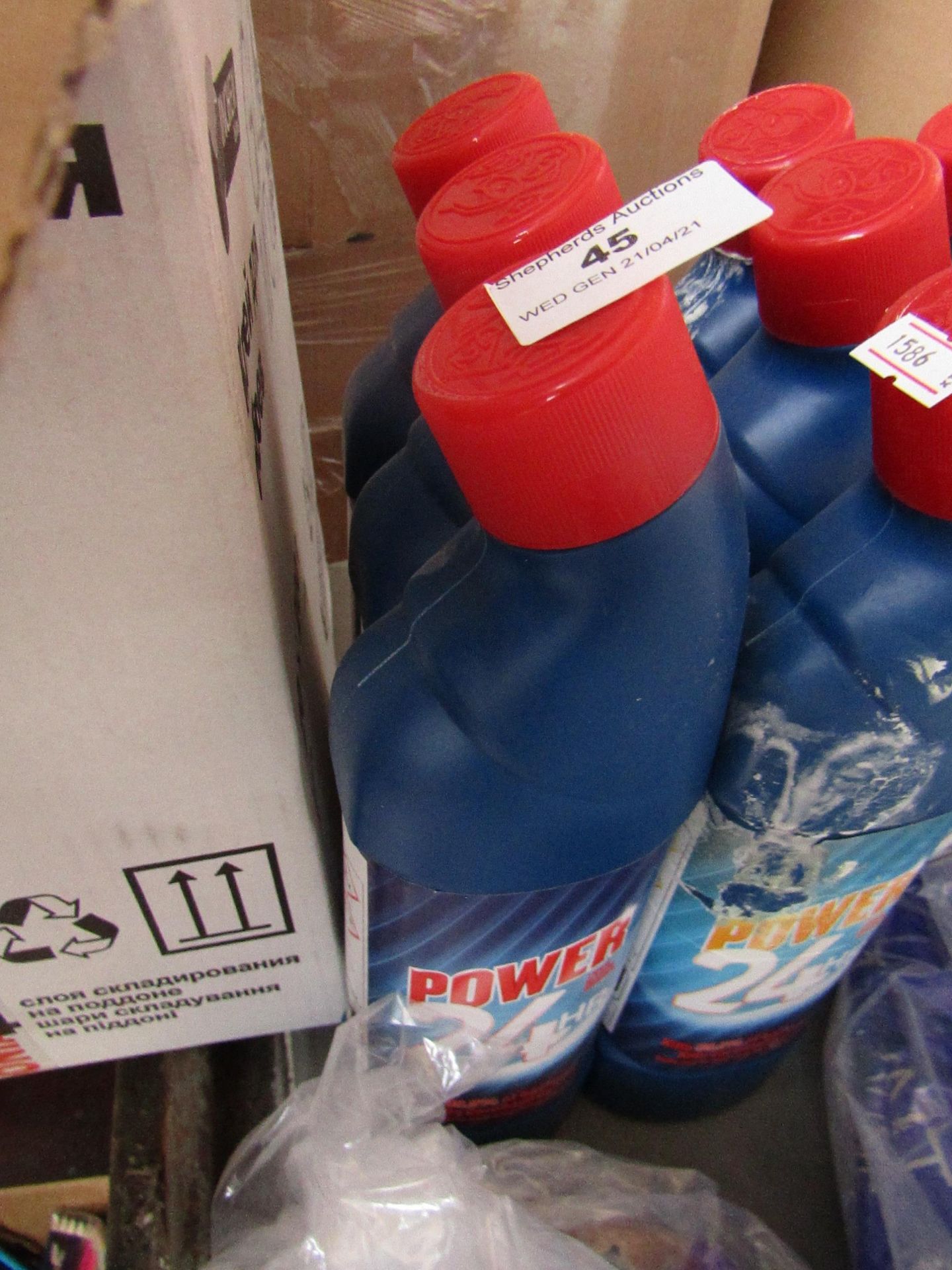 6x 750ml bottles of Power 24 bleach, some labels may be discoloured from the bleach leaking in the