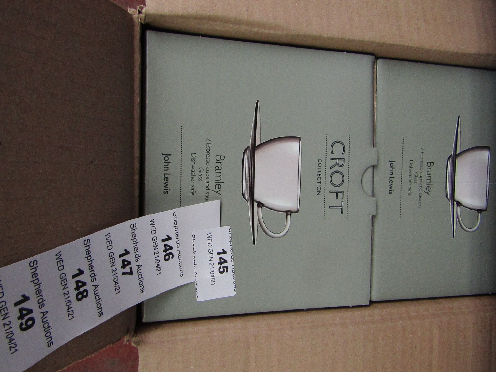 2x Croft - Bramley Set of 2 Espresso Cups & Saucers Glass - New & Boxed.