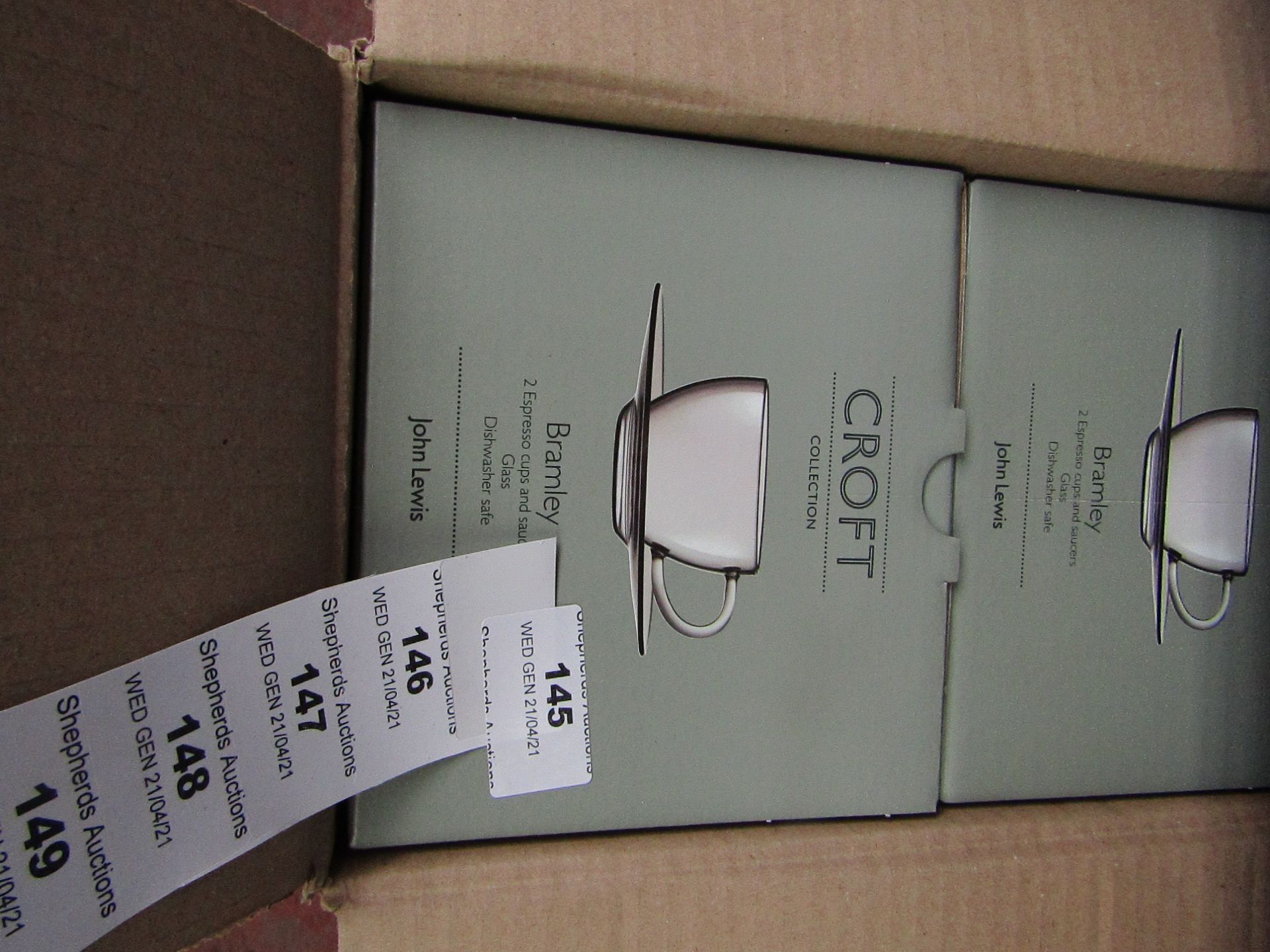 2x Croft - Bramley Set of 2 Espresso Cups & Saucers Glass - New & Boxed.