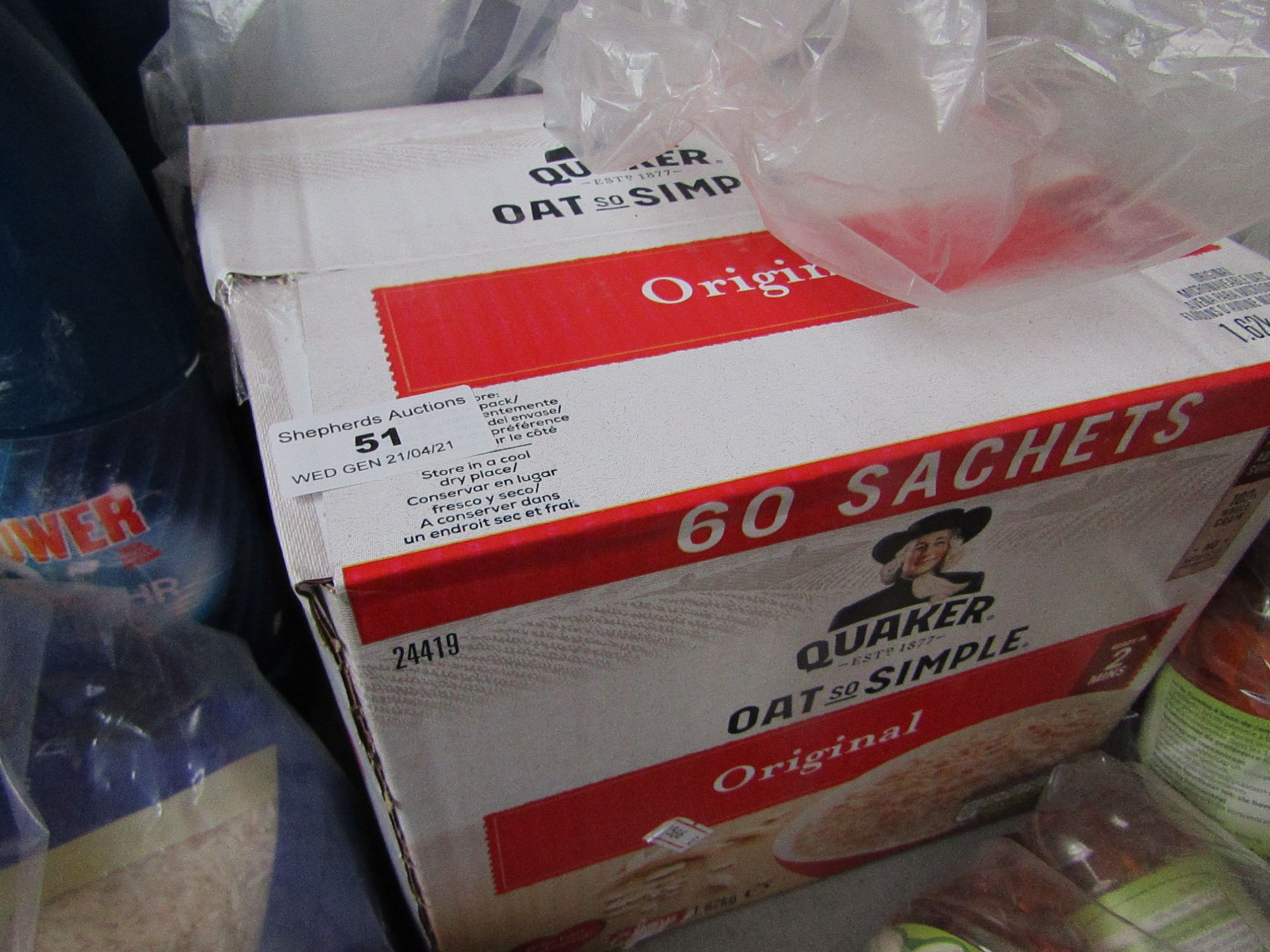 1.62KG (60 Sachets) box of Quaker Oats So simple Original, BB 13/11/21