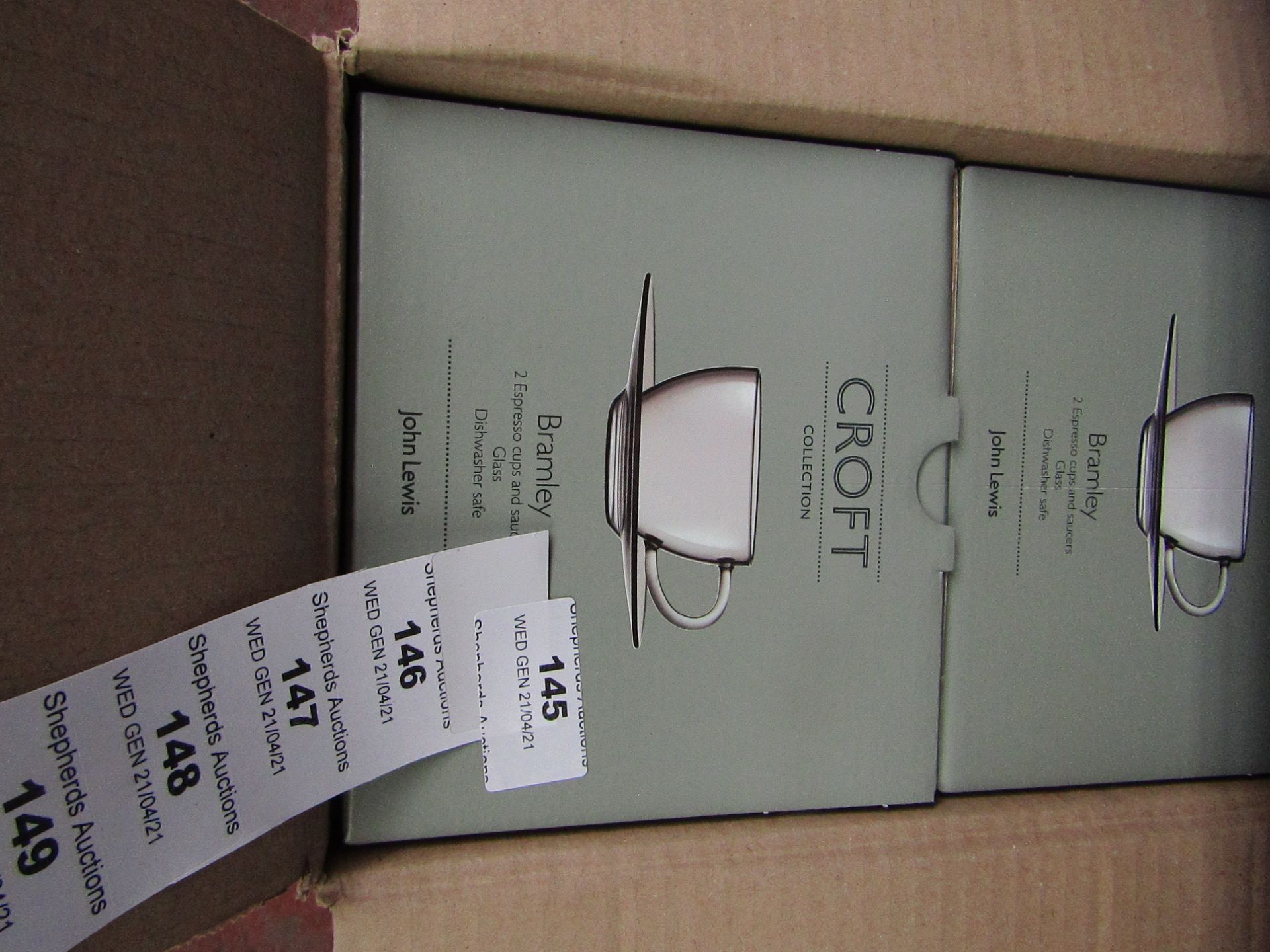 2x Croft - Bramley Set of 2 Espresso Cups & Saucers Glass - New & Boxed.