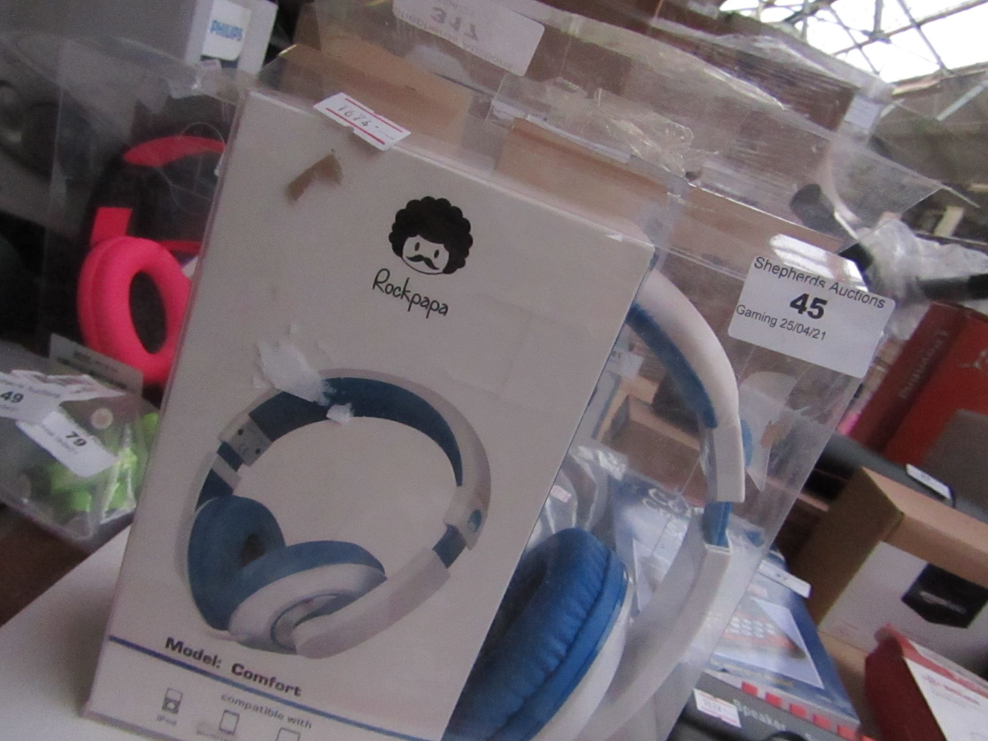 Rock Pappa music headphones, unchecked and packaged.