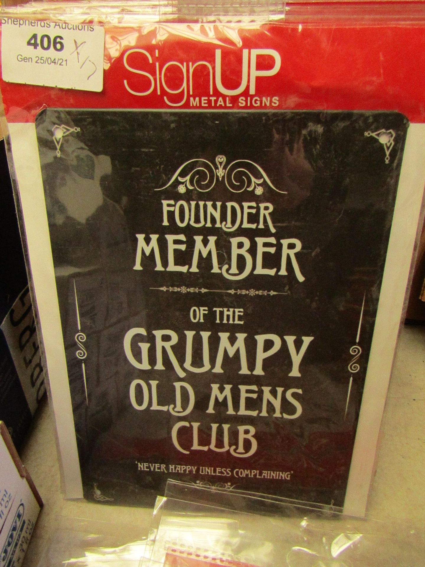 17x Novelty metal signs for the Foyunding member of the Grumpy old mens club