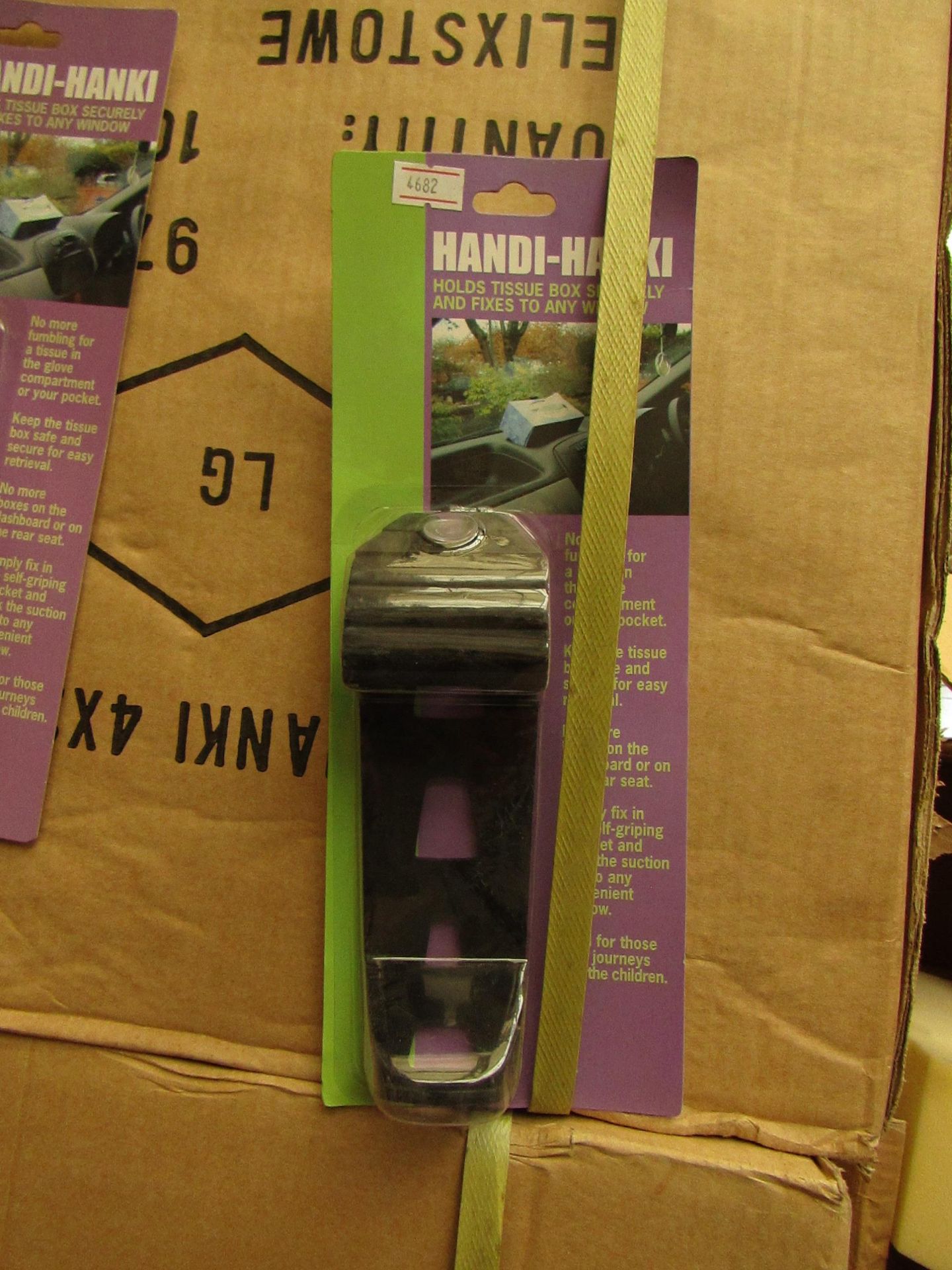 Box of 100x Handi-Hanki tissue box suction mounted holder's - New & Boxed.