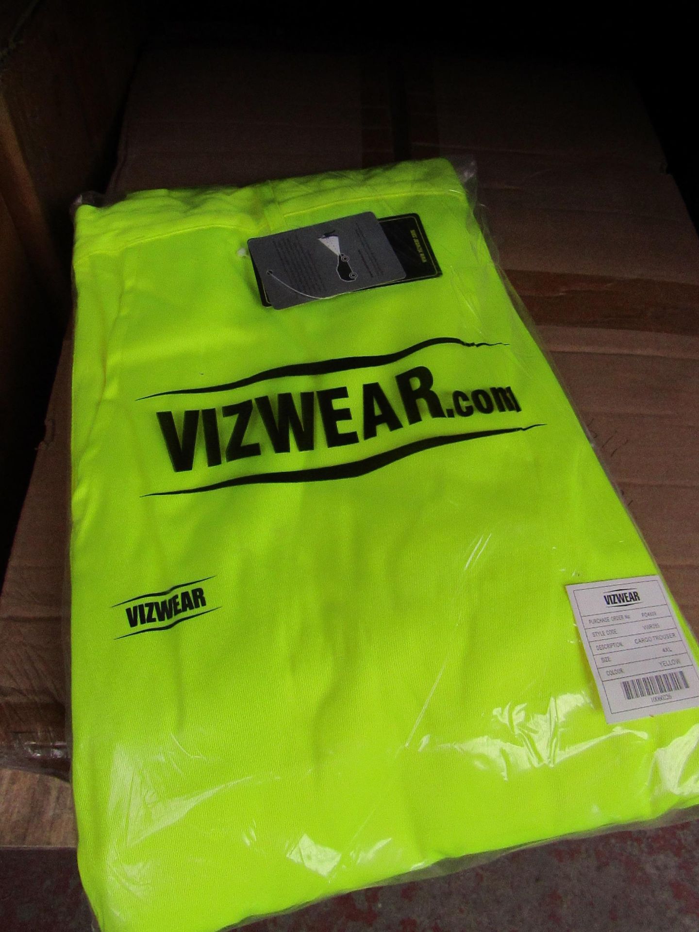 2x Vizwear - Hi-Vis Yellow Cargo Trousers - Size 4XL - New & Packaged.