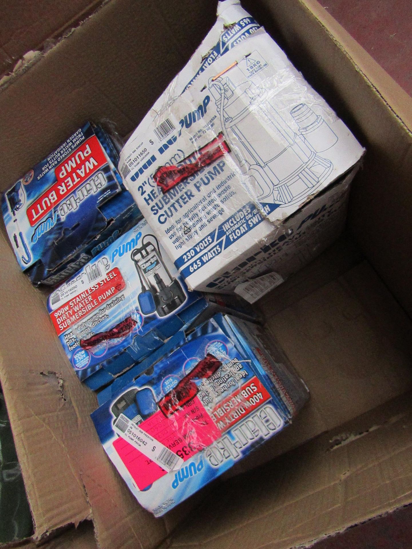 1x Box of 4x various water pumps This lot is a Machine Mart product which is raw and completely