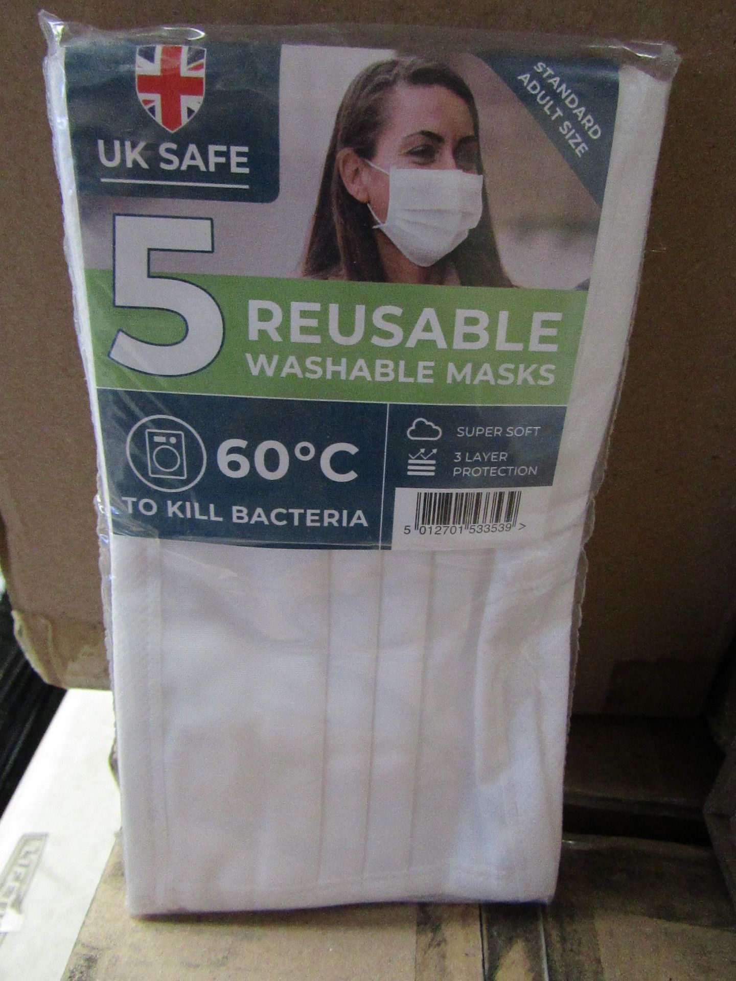 50x Pack's of 5 Reusable Washable Face Masks - New & Packaged.