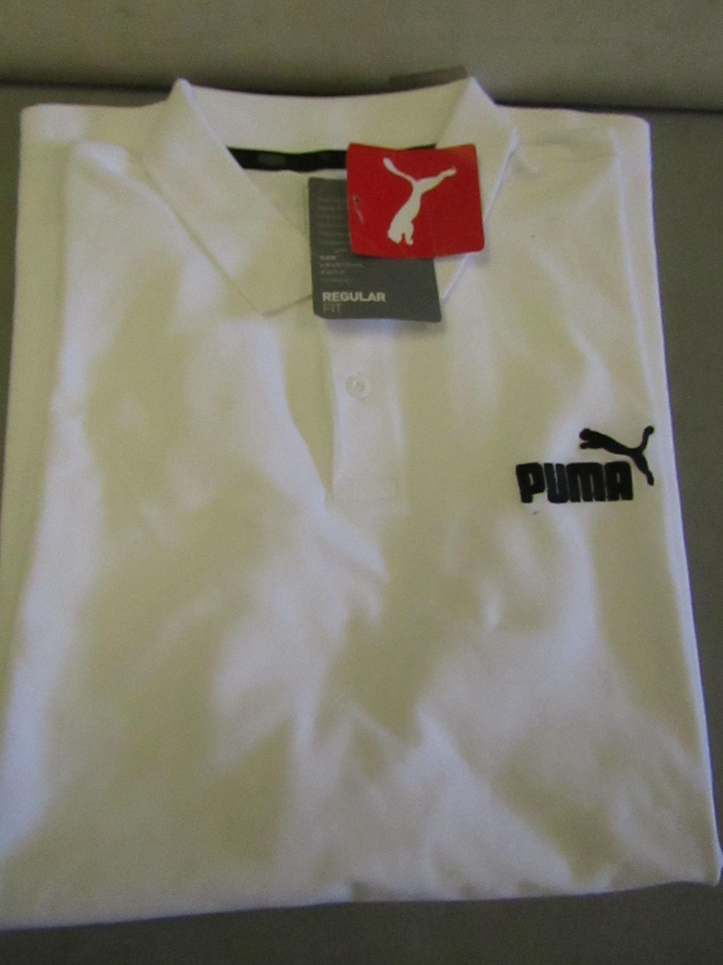 Puma Polo T/ShirtSize M White With Navy Motif New With Tags