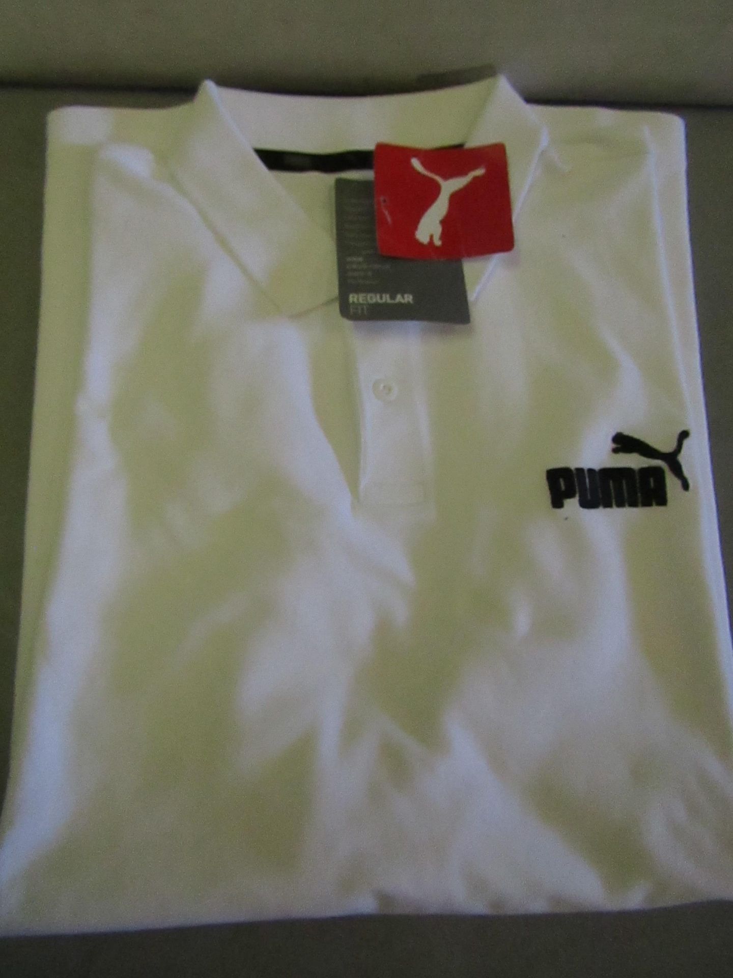Puma Polo T/ShirtSize M White With Navy Motif New With Tags
