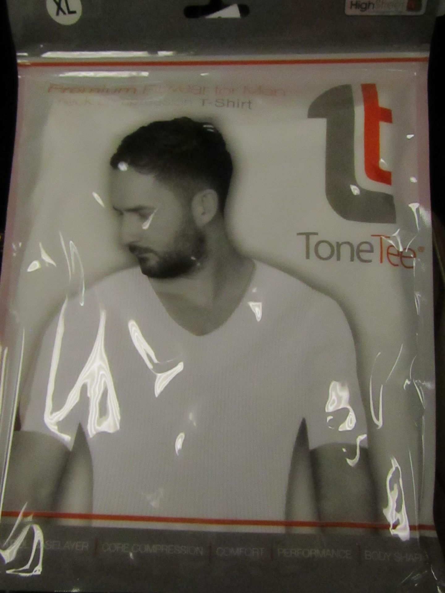 ToneTee Premium Fitwear For Men V Neck Compression T./Shirt White Size X/L New & Packaged
