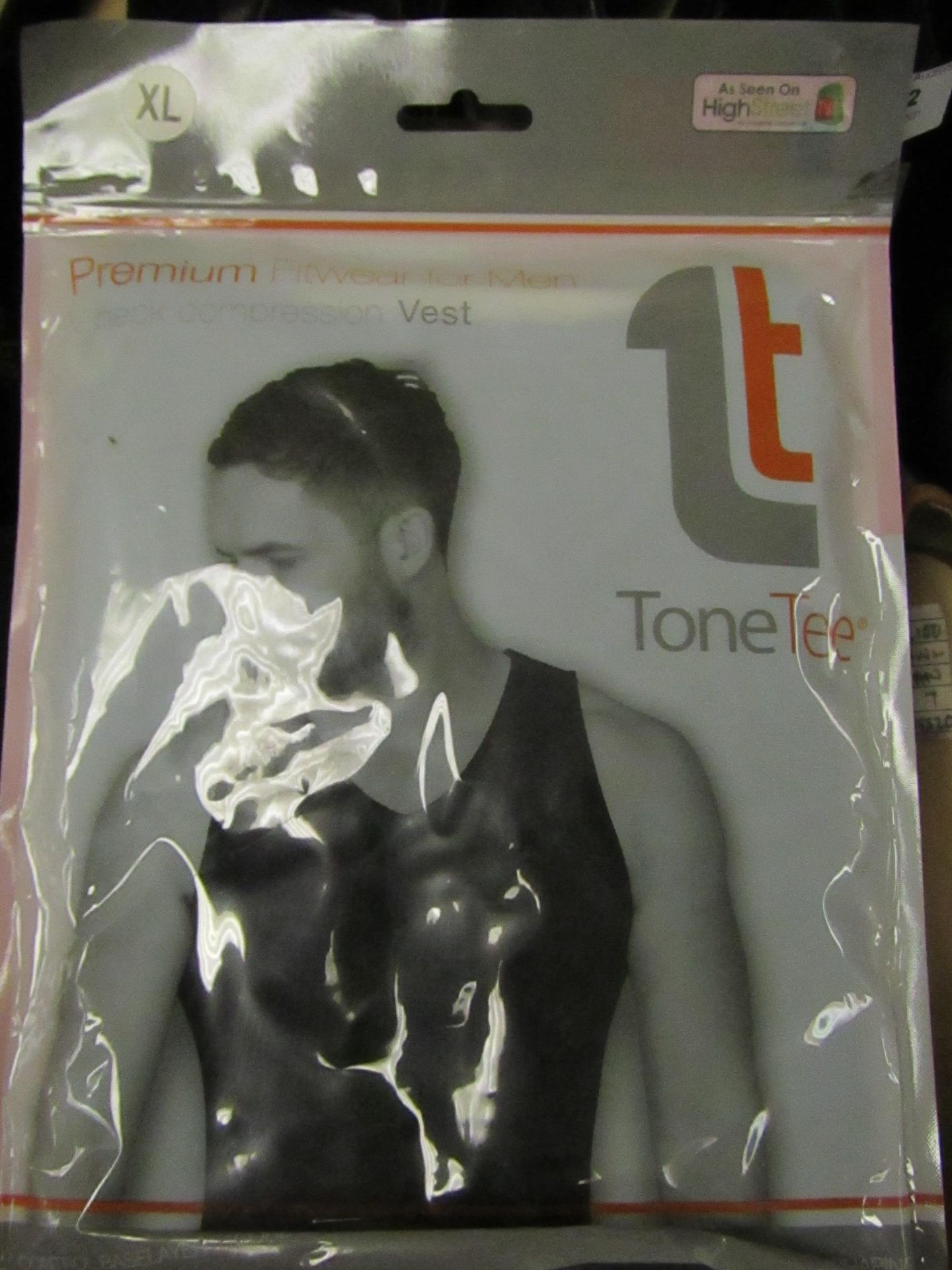 ToneTee Premium Fitwear For Men V Neck Compression Vest Black Size X/L New & Packaged