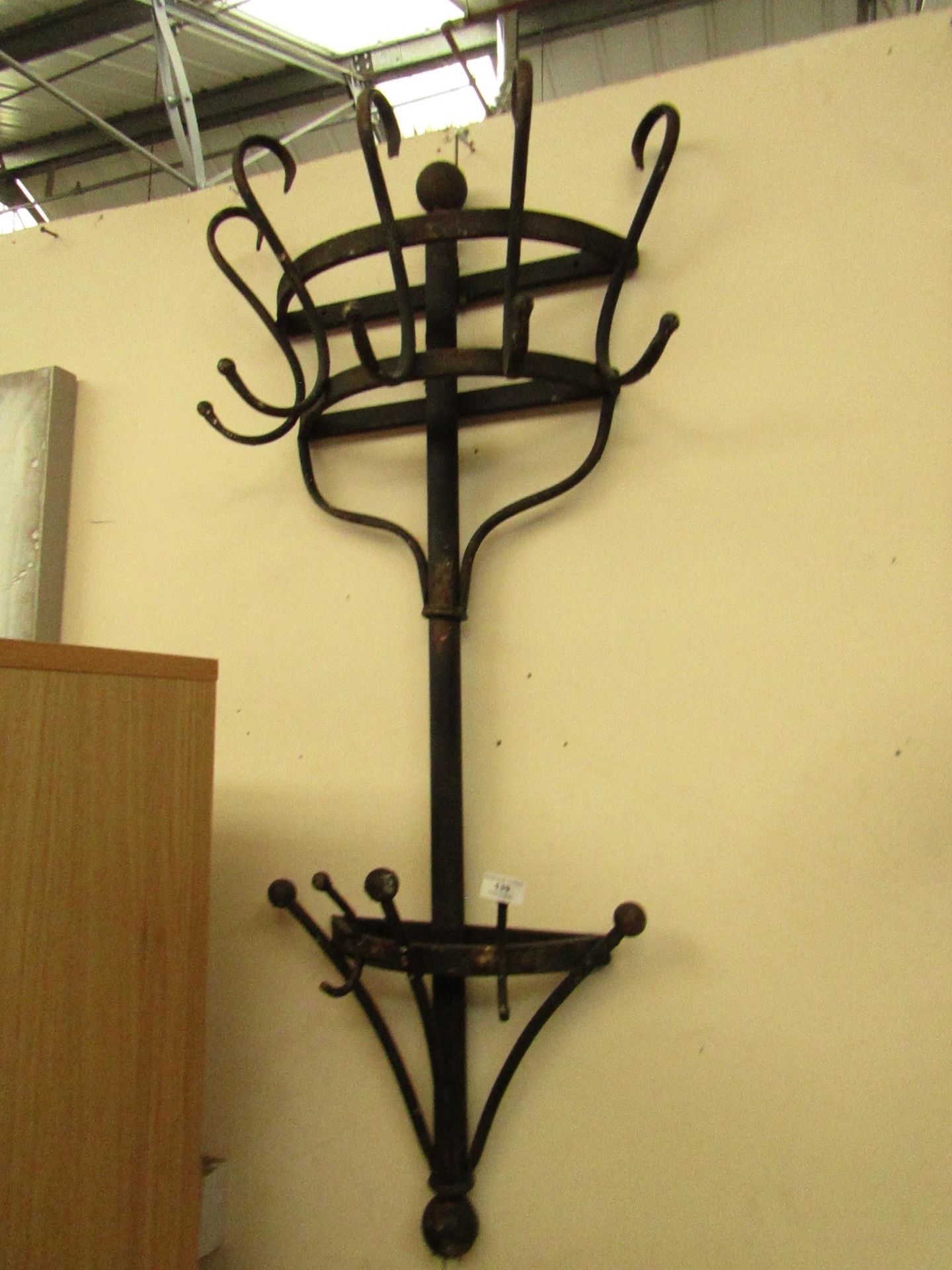 | 1X | COX AND COX AGED METAL WALL MOUNTED COAT RACK | MAY HAVE MARKS, SCUFFS AND A DAMAGED HOOK |