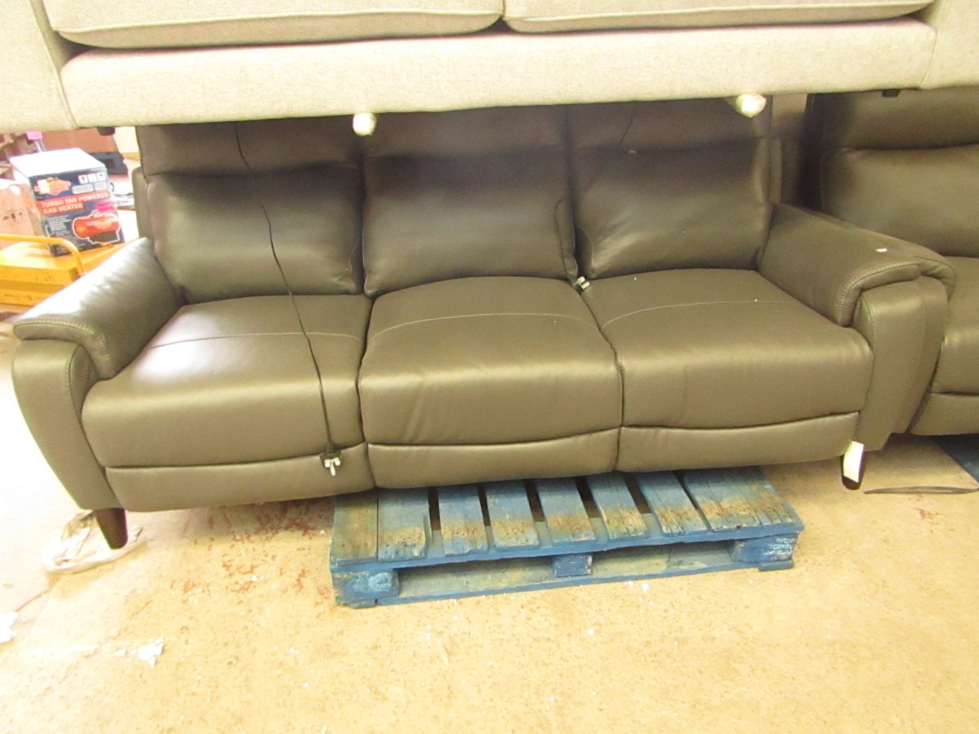 Nicolette 3 Seater Leather Recliner Sofa With 2 USB Ports - Some Scuffs on Backside.