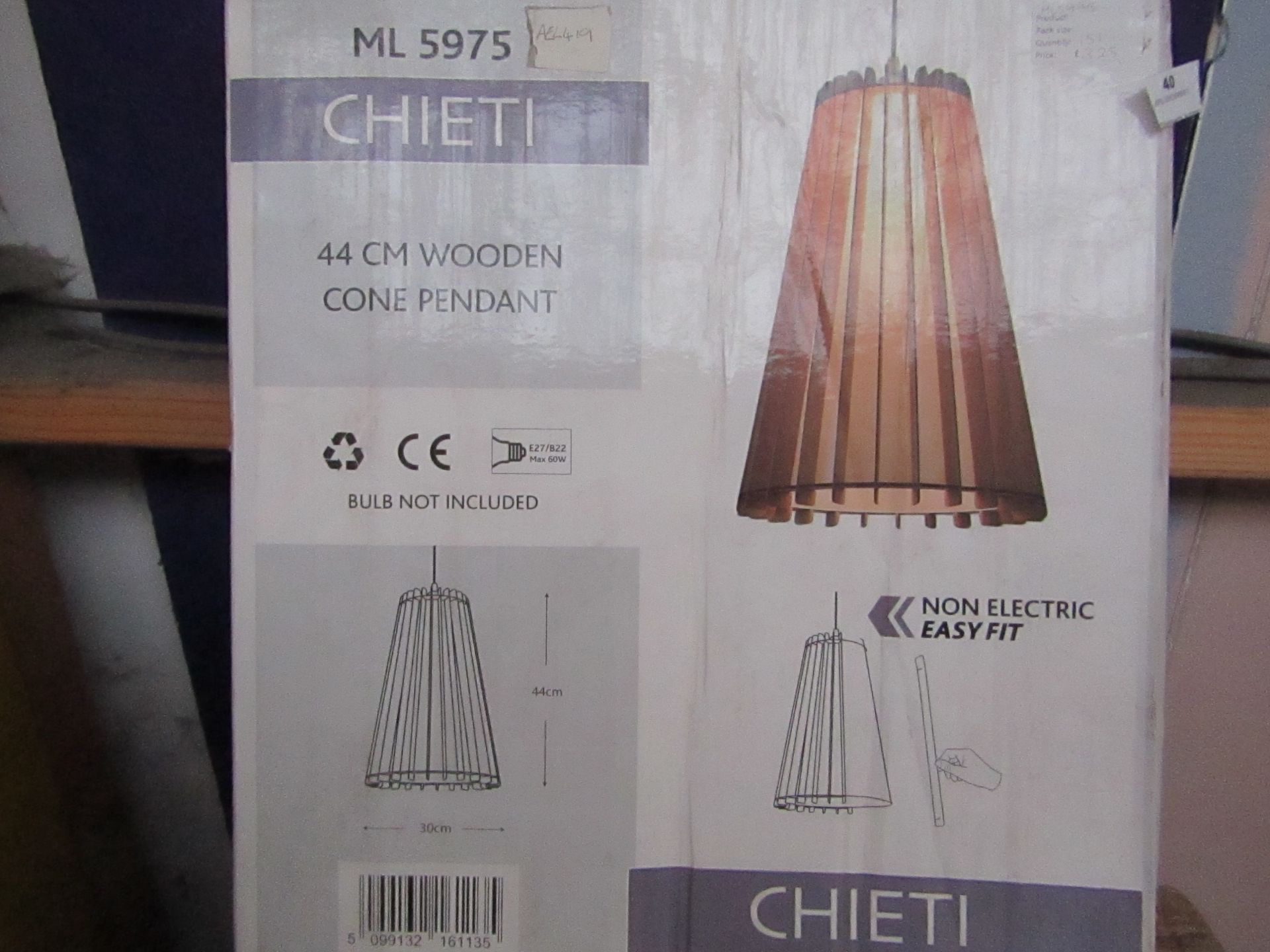 Chieti - 44cm Wooden Cone Pendent - Unchecked & Boxed.