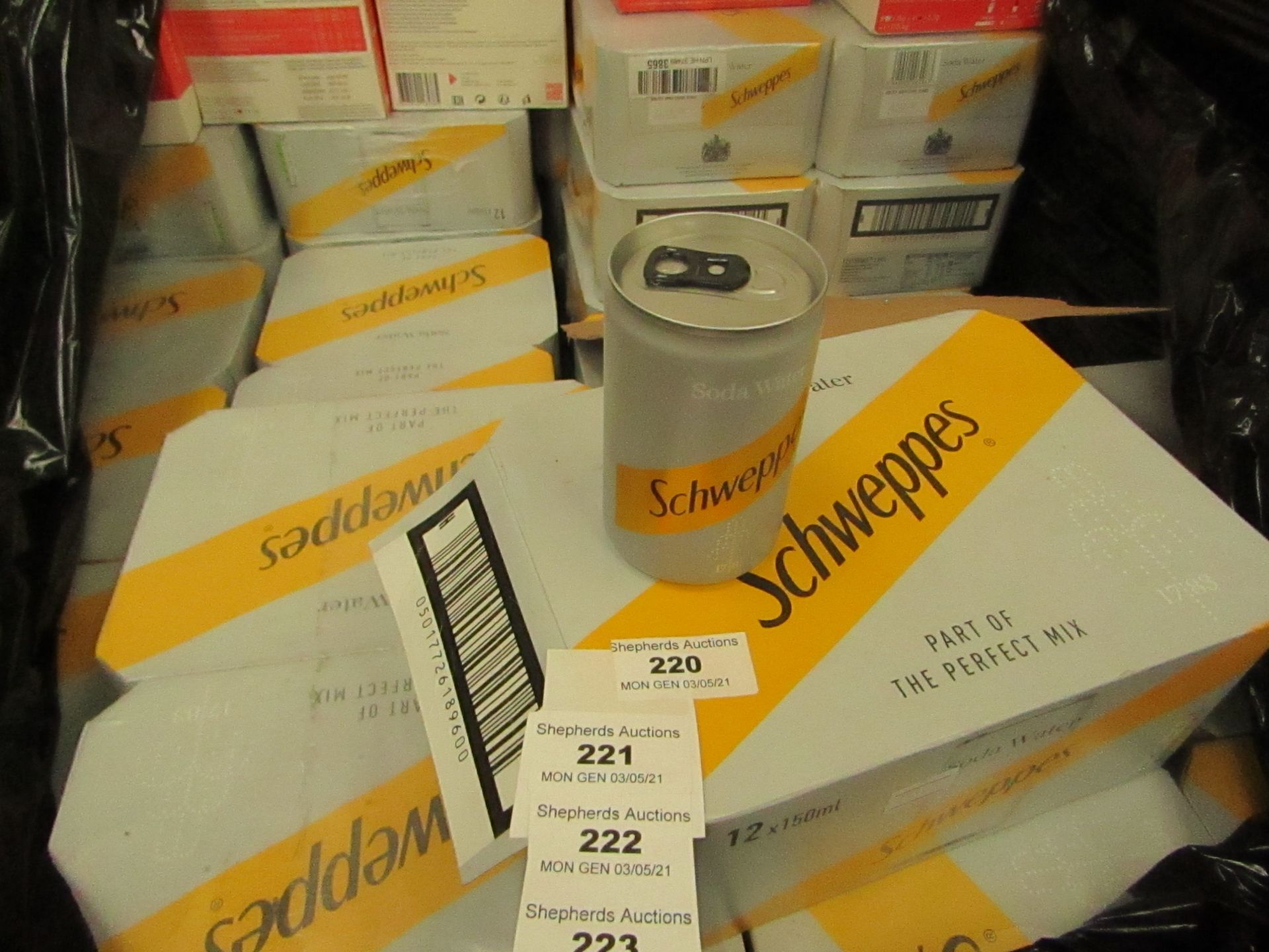 3x Packs of 12 Being : Schweppes - Soda Water 150ml Cans - BBD 31/05/20 - Unused & Boxed.