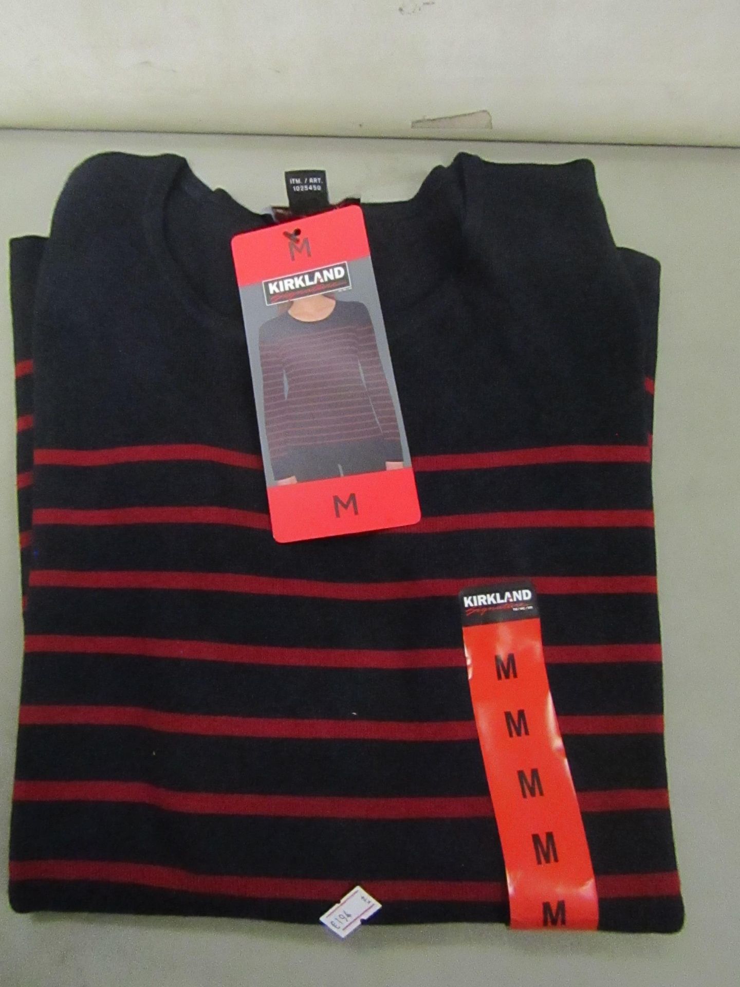 Kirkland Signature Ladies Crew Neck Sweater Navy/Red Stripe Stripe Size M New With Tags