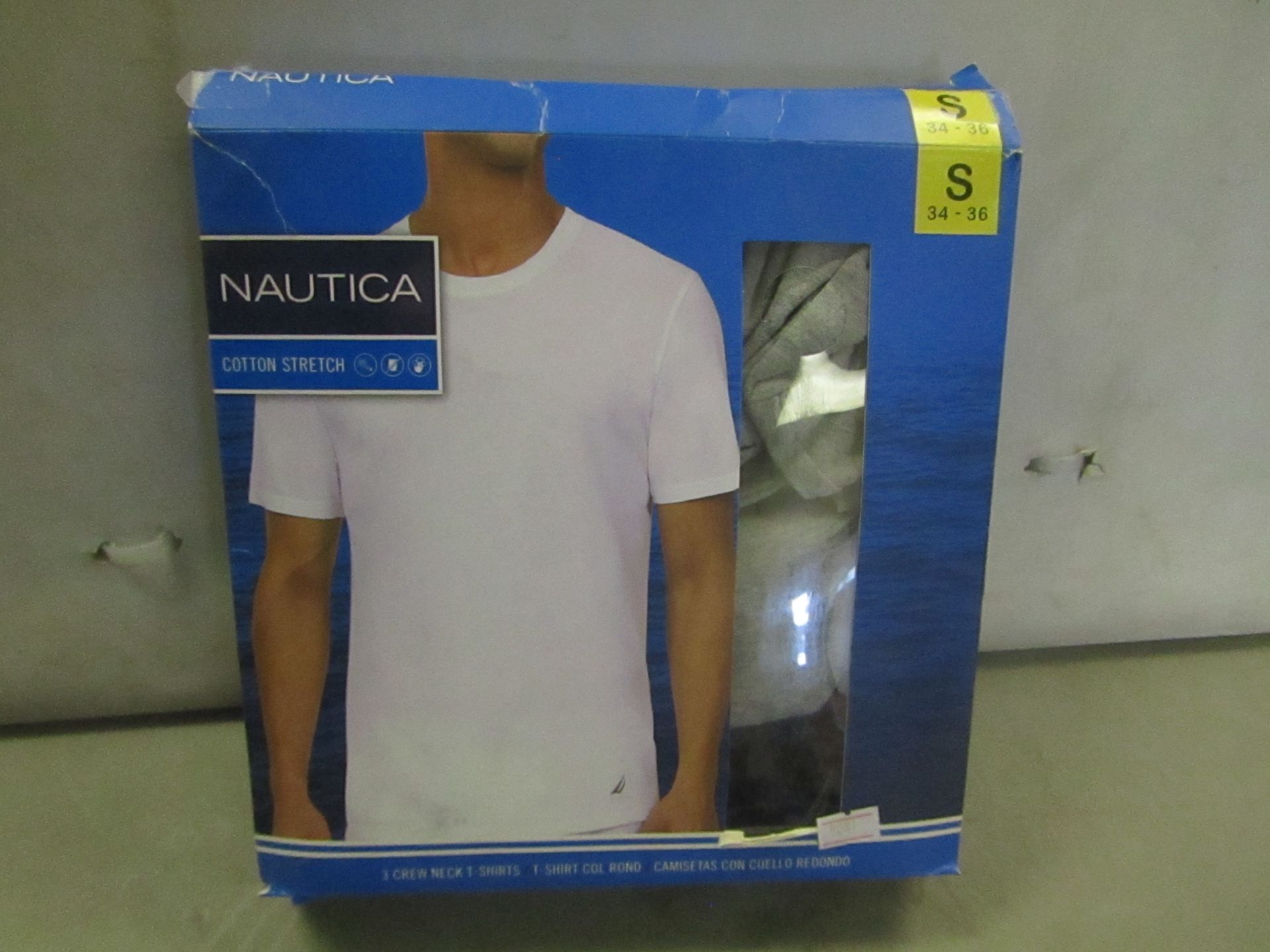 PK of 3 Nautica Crew Neck T/Shirts Size S Grey White Navy, Colours May Vary from Pic ,New &