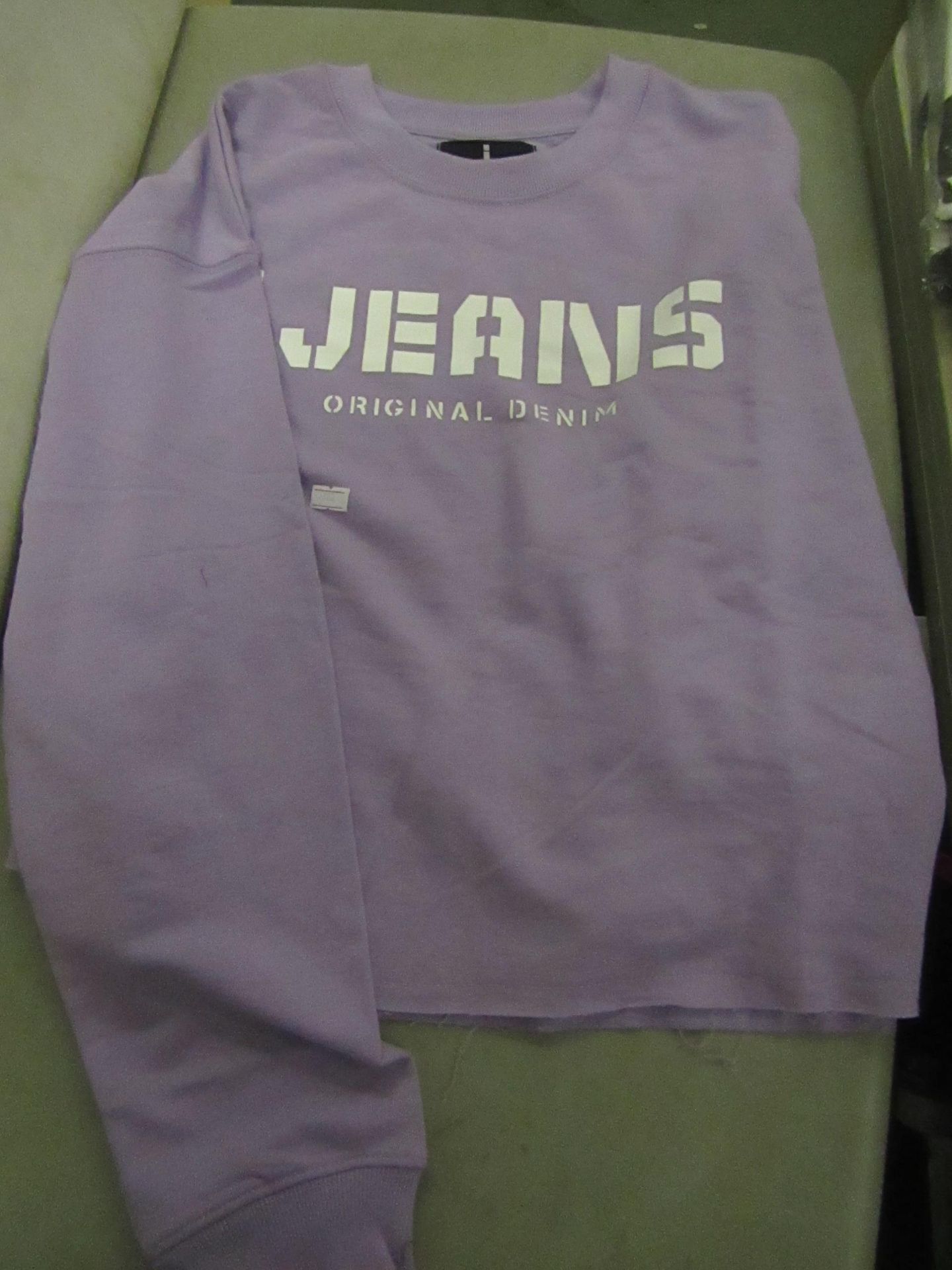 Jeans Original Denim Ladies Sweatshirt, Size M Lilac & White Motif New