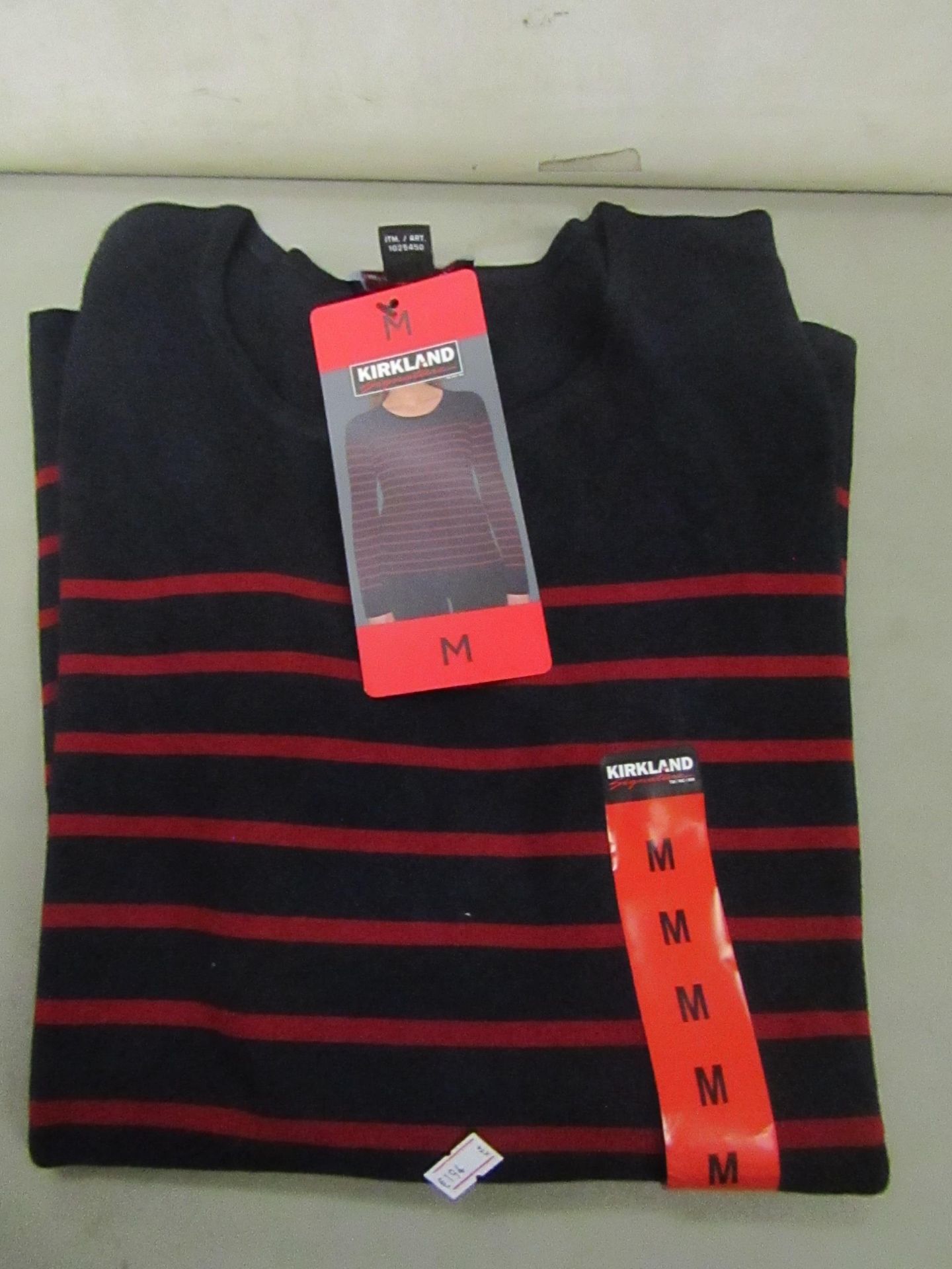 Kirkland Signature Ladies Crew Neck Sweater Navy/Red Stripe Size M New With Tags