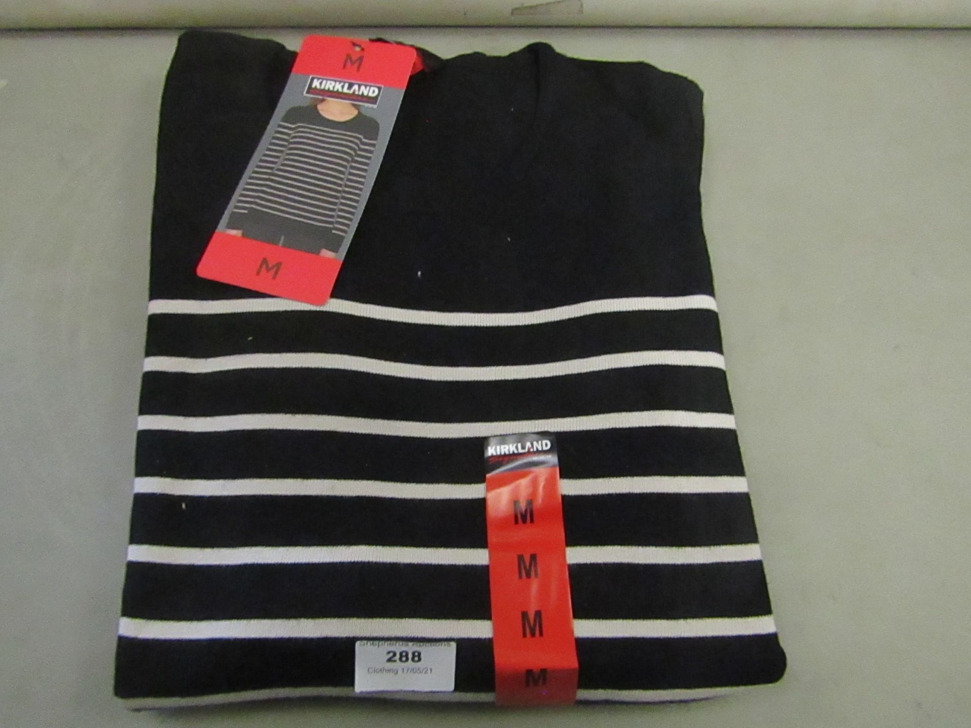 Kirkland Signature Ladies Crewneck Sweater Navy/Cream Stripe Size M New With Tags
