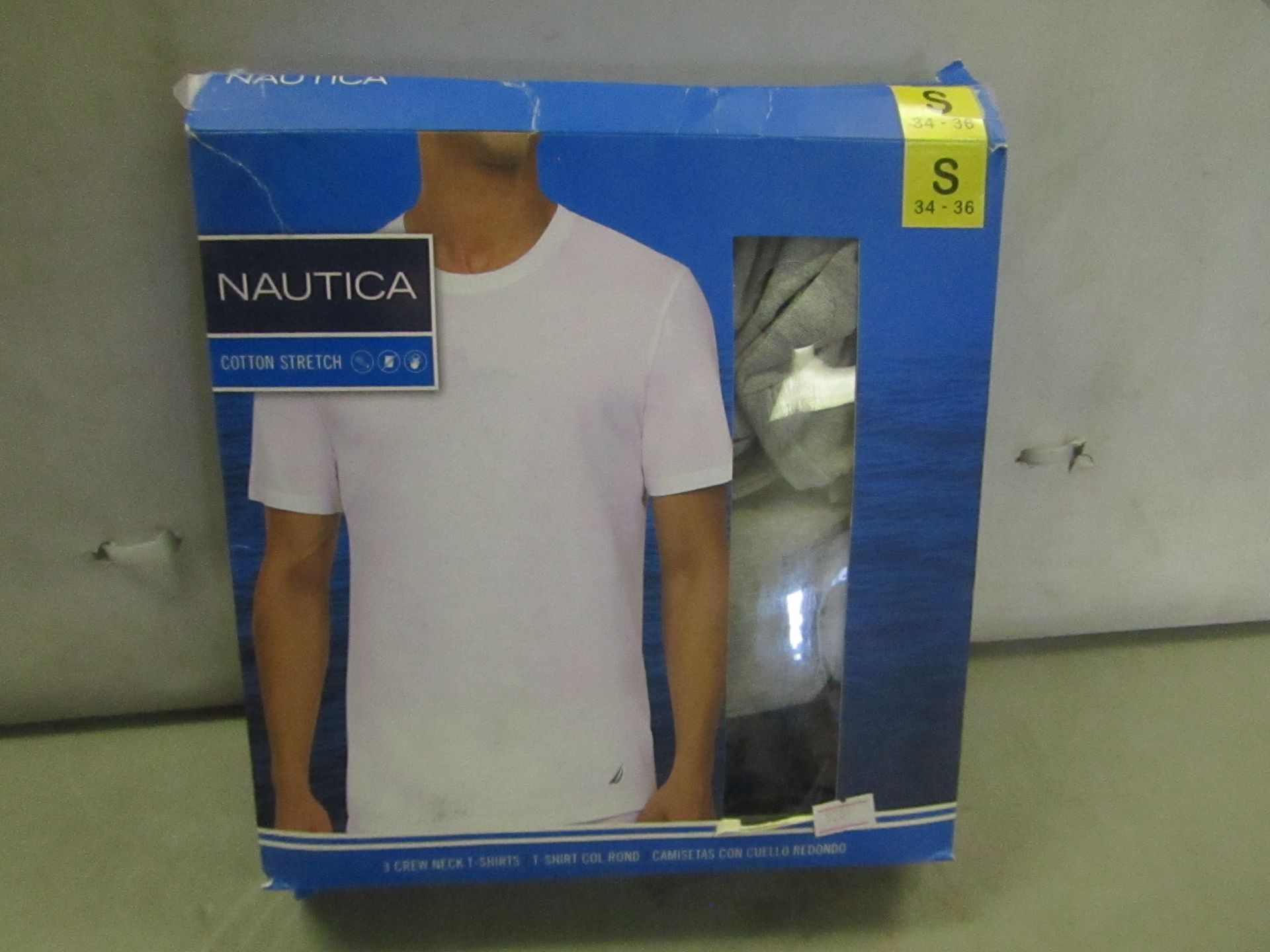 PK of 3 Nautica Crew Neck T/Shirts Size S Grey White Navy, Colours May Vary from Pic ,New &