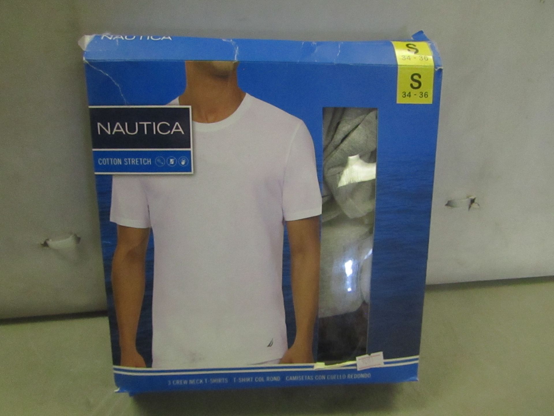 PK of 3 Nautica Crew Neck T/Shirts Size S Grey White Navy, Colours May Vary from Pic ,New &