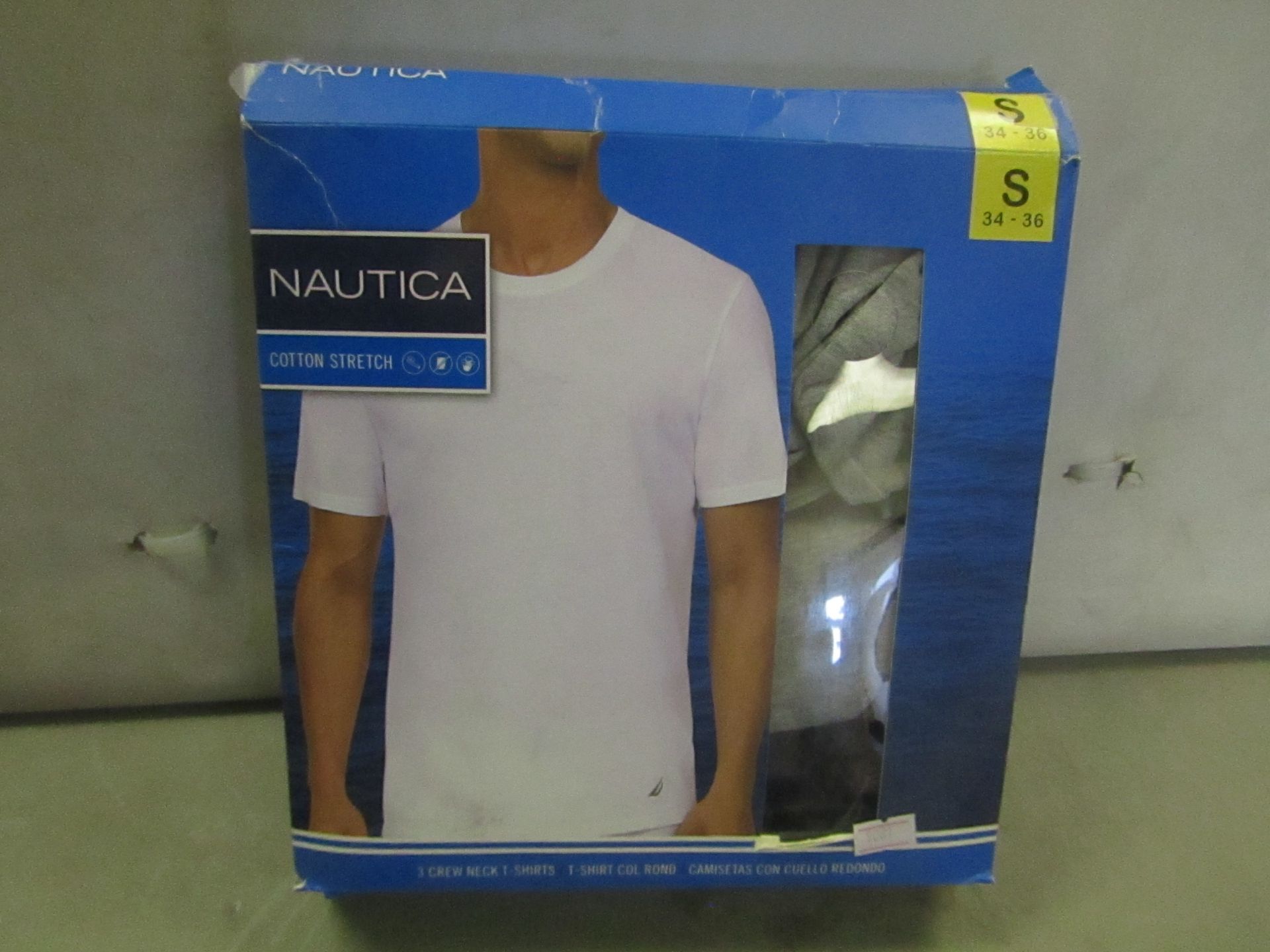 PK of 3 Nautica Crew Neck T/Shirts Size S Grey White Navy, Colours May Vary from Pic ,New &