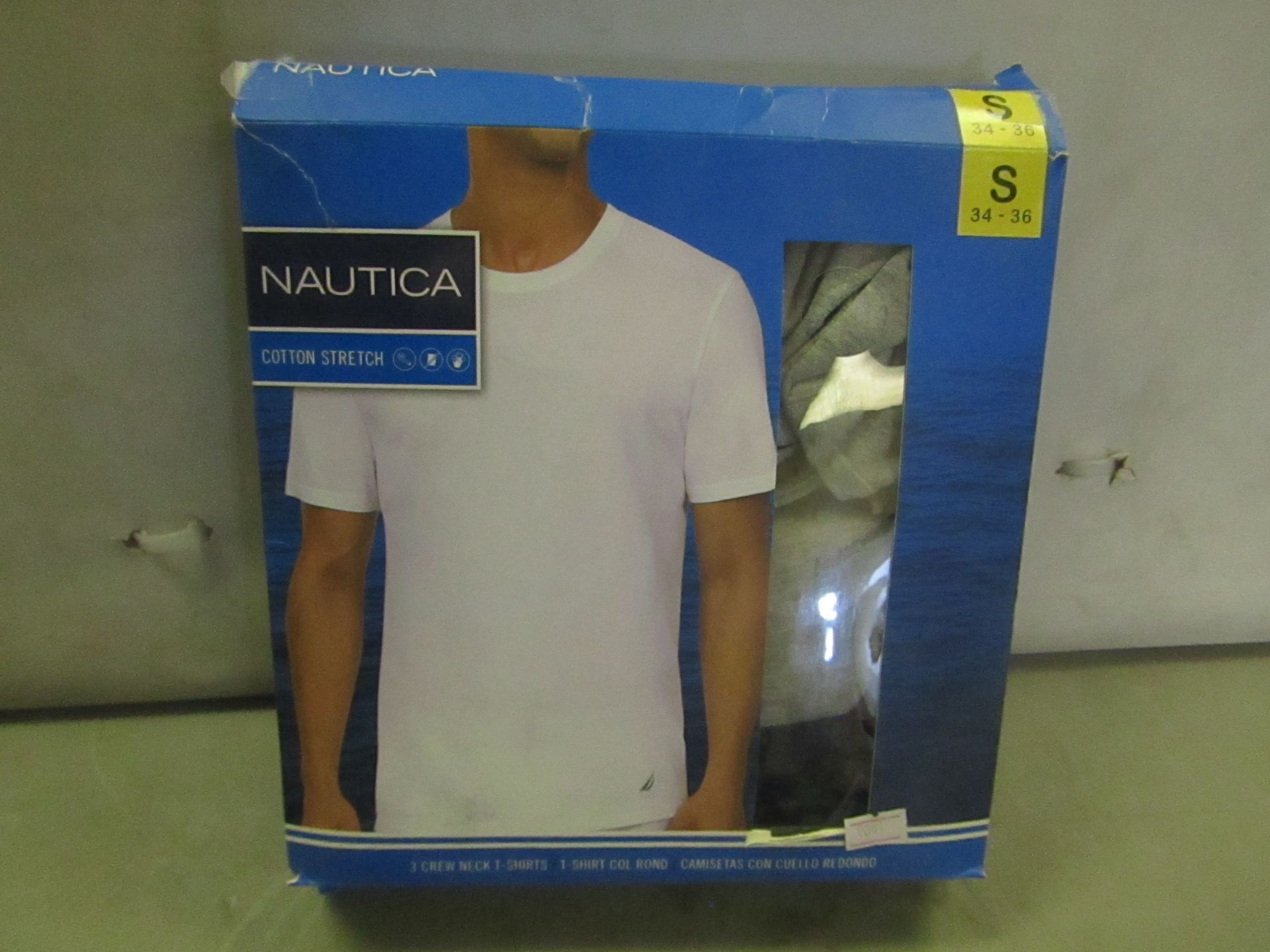 PK of 3 Nautica Crew Neck T/Shirts Size S Grey White Navy, Colours May Vary from Pic ,New &