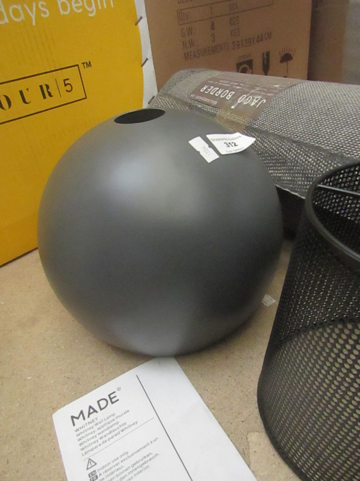 | 1X MADE.COM GLOBE STYLE LAMP SHADE GREY | NO VISIBLE DAMAGE AND UNBOXED | RRP £-