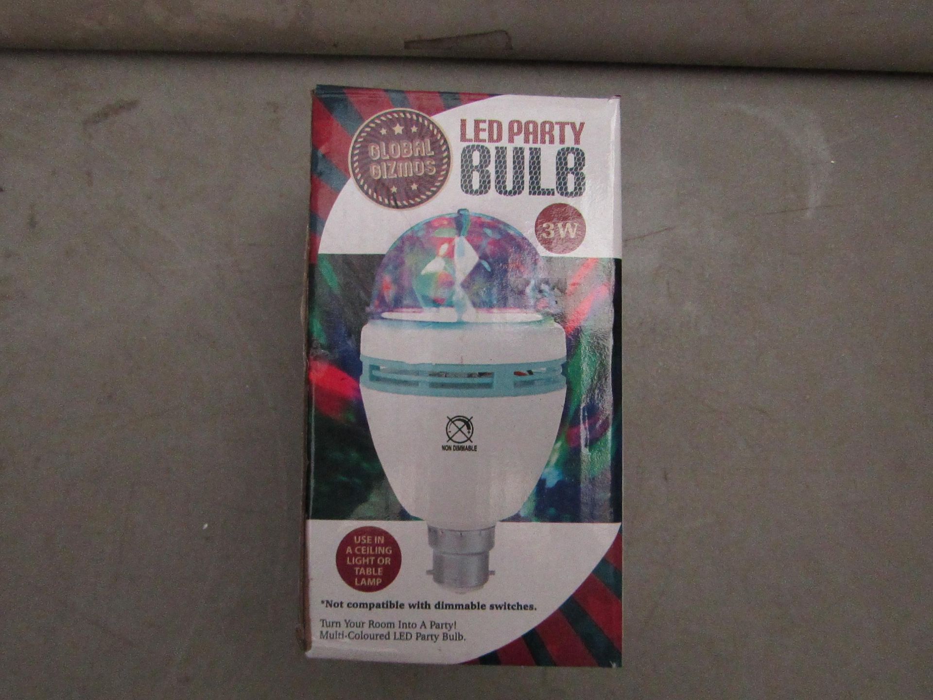 5x Global Gizmos - LED Party Bulb 3W - Unchecked & Boxed.