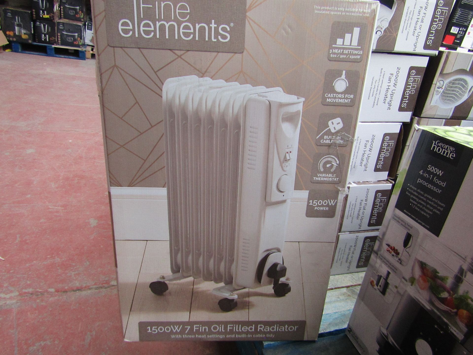 | 2X | FINE ELEMENTS 1500W FIN OIL FILLED RADIATOR | UNCHECKED & BOXED | NO ONLINE RESALE | SKU