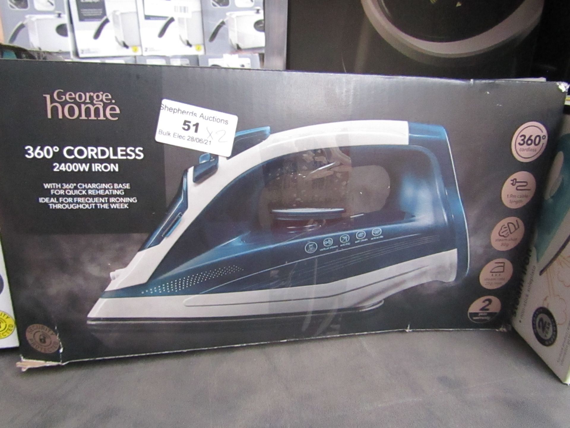 | 2X | 360 CORDLESS 2400W IRON | UNCHECKED & BOXED | NO ONLINE RESALE | SKU C057172148639 | LOAD