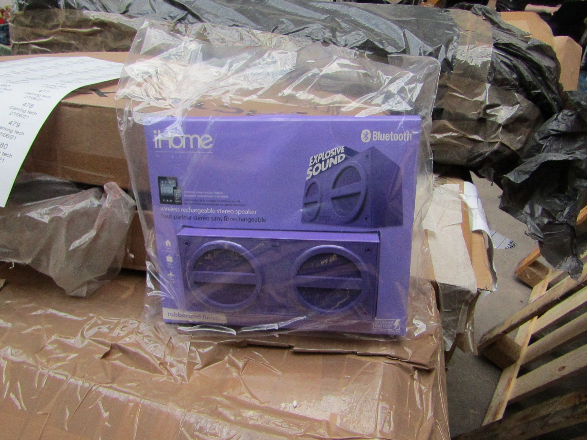 2x Ihome - Wireless Rechargeable Bluetooth Stereo Speaker (Purple) - New & Boxed.