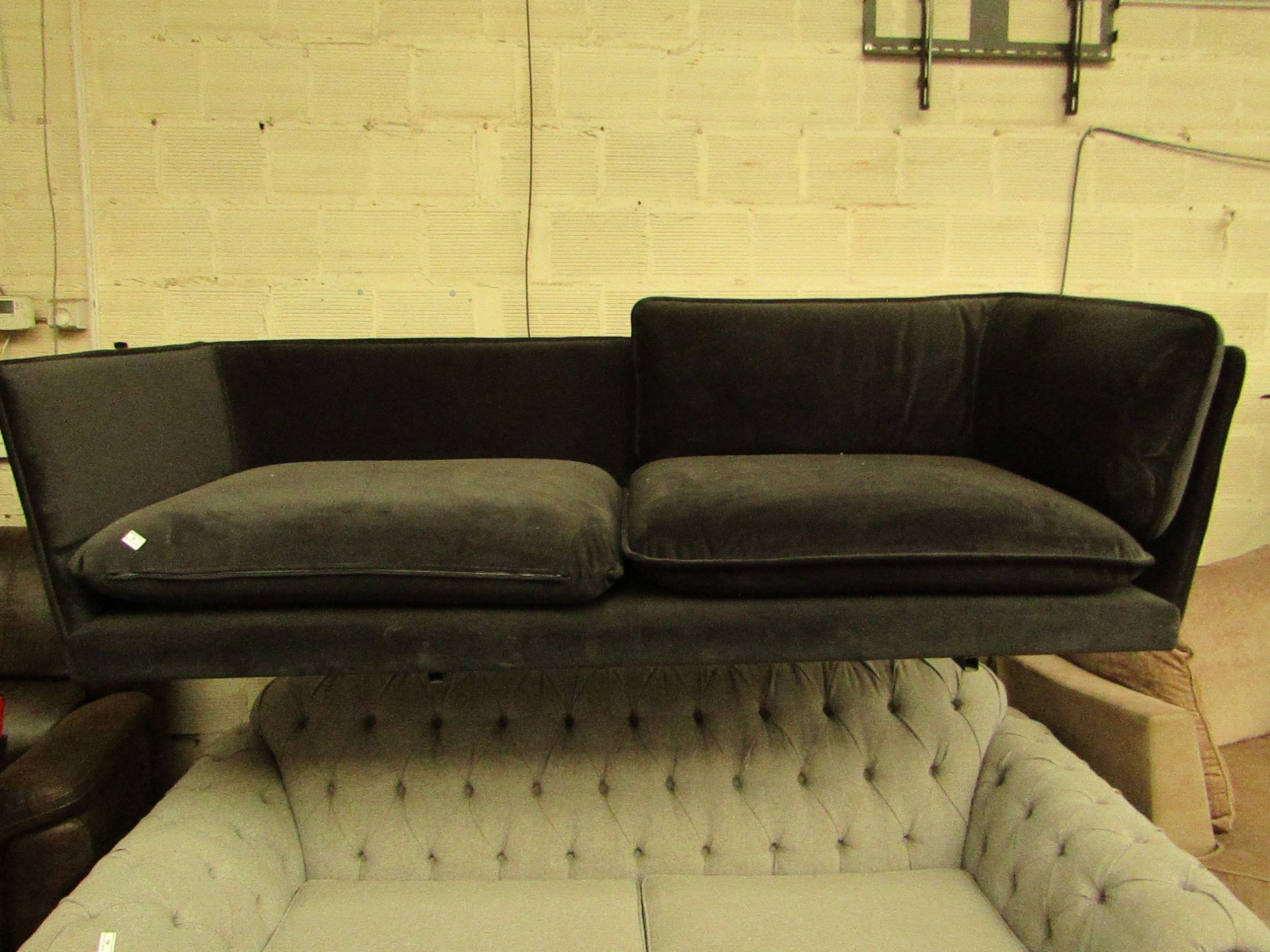 | 1X | MADE.COM WES 2 SEATER SOFA, MOURNE GREY VELVET | MISSING BACK CUSHION & MAY HAVE SMALL