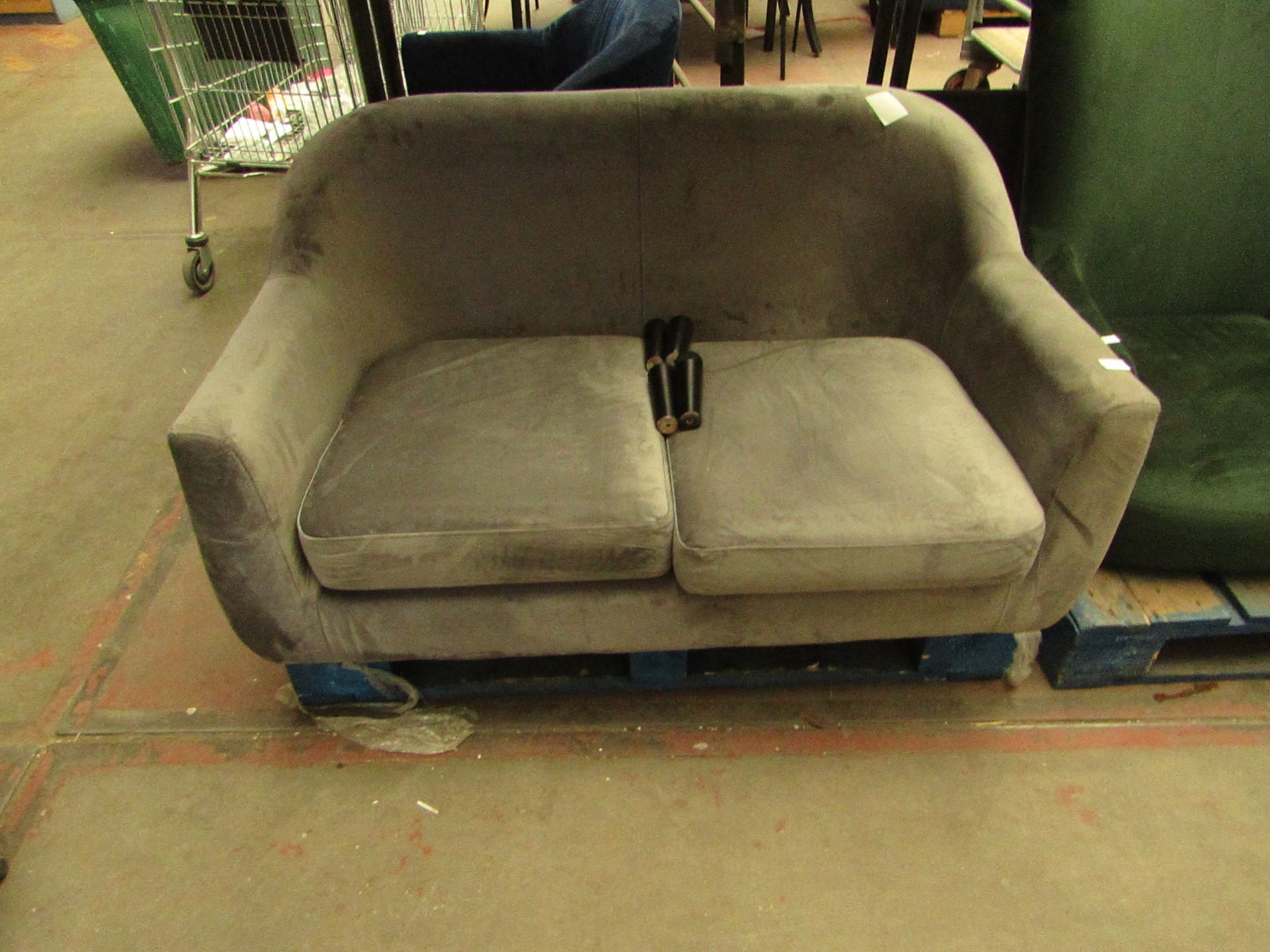 1 x Made.com Custom MADE Tubby 2 Seater Sofa Steel Grey Velvet with Black Wood Leg RRP œ349 SKU