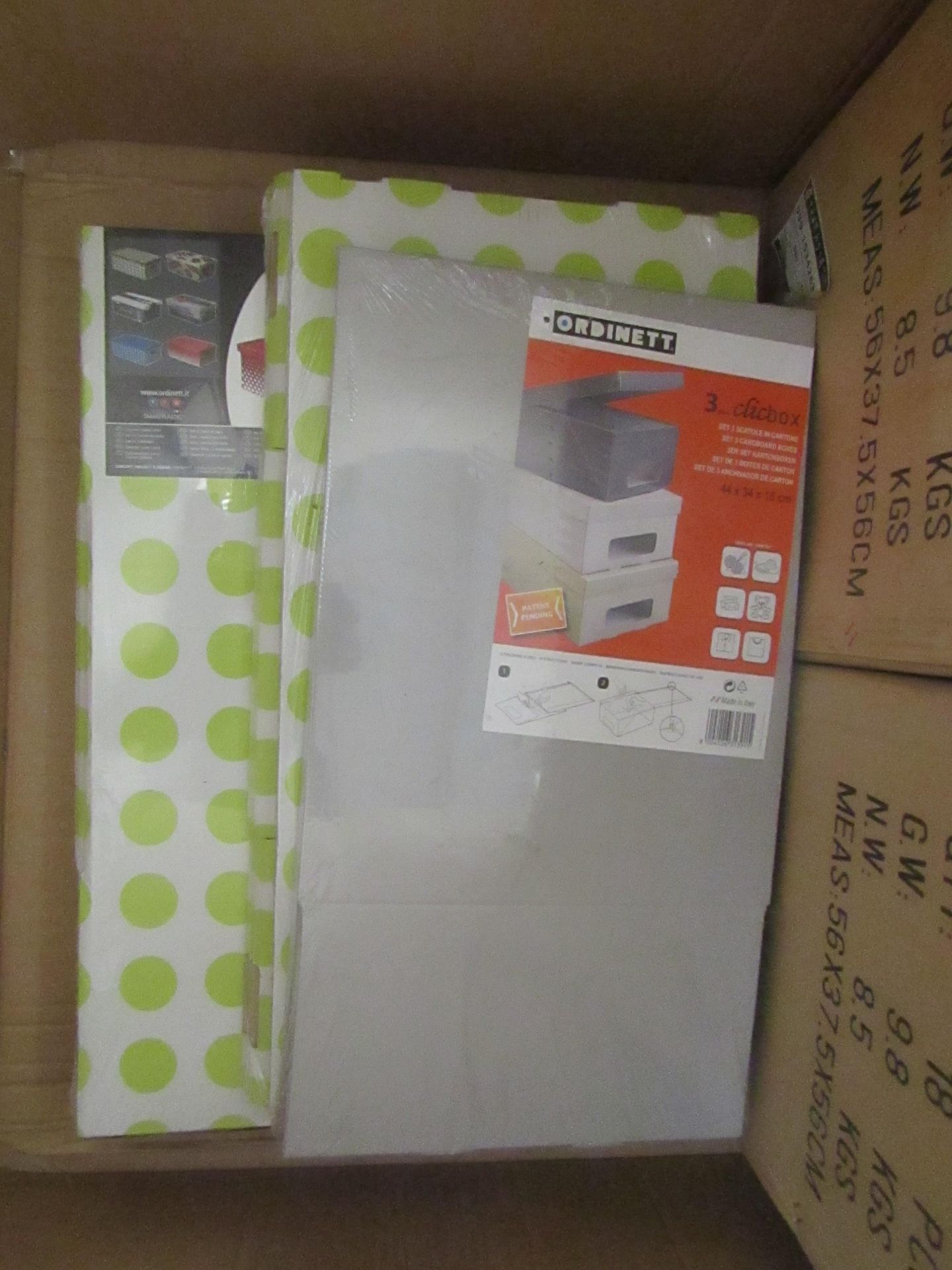 5x Ordinett 3pc Clicbox cardboardm boxes, picked at random - New & Packaged.