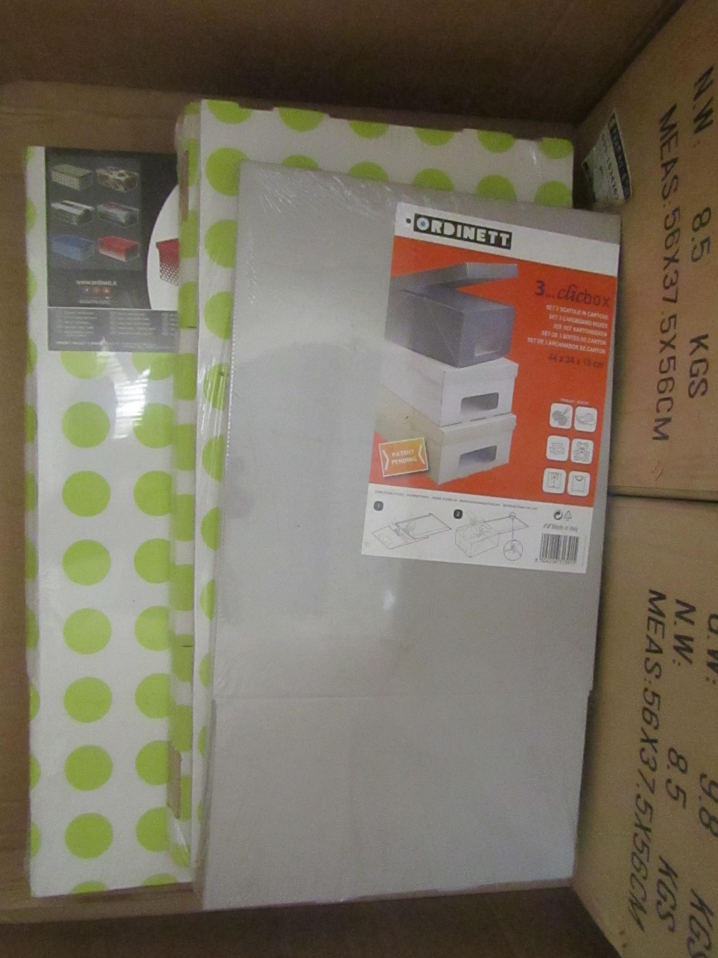 5x Ordinett 3pc Clicbox cardboardm boxes, picked at random - New & Packaged.