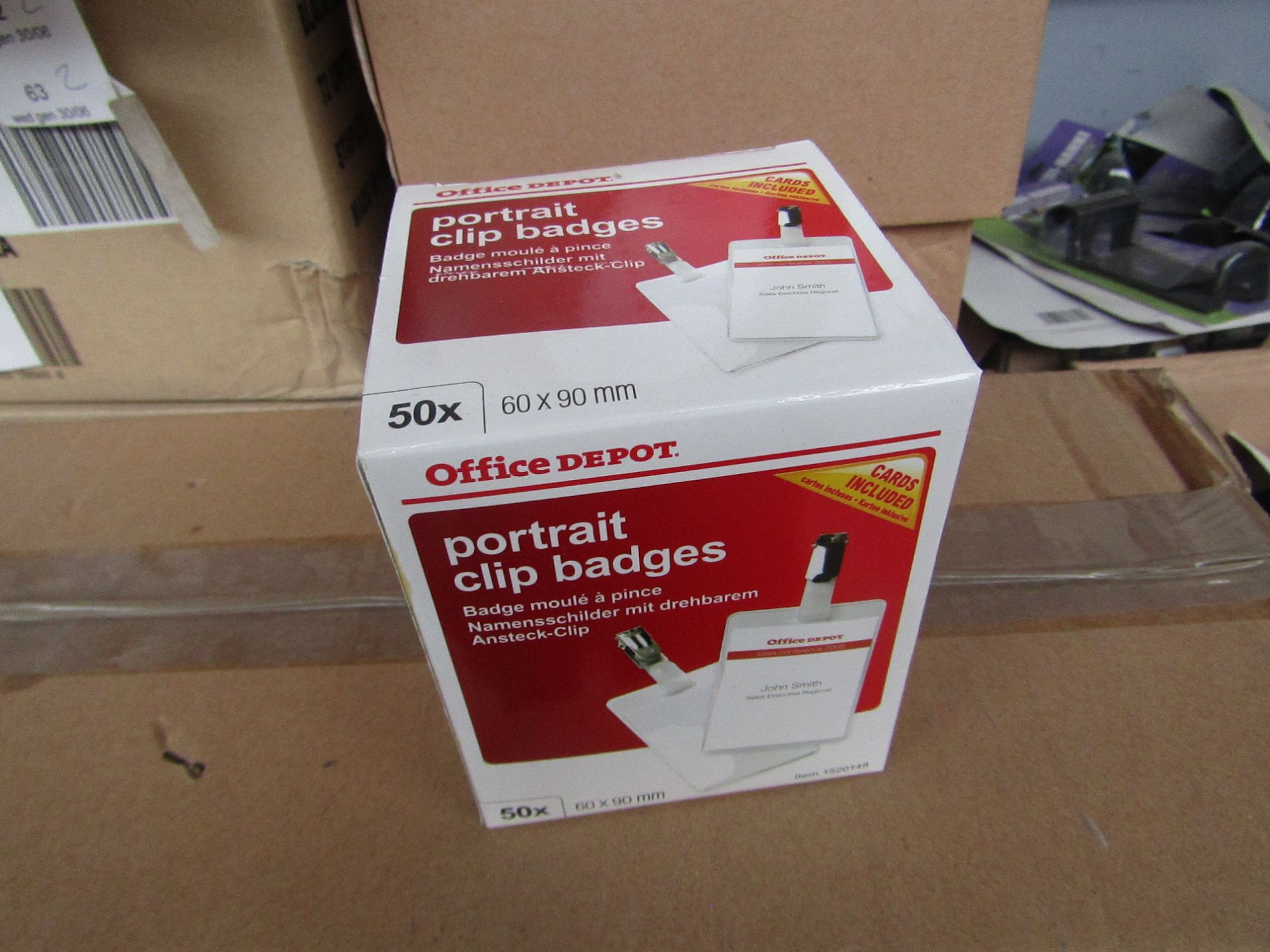 8x Office Depot - Portrait Clip Badges 60 x 90mm (4 Cartons Containing 50 Per Box) - Unused &