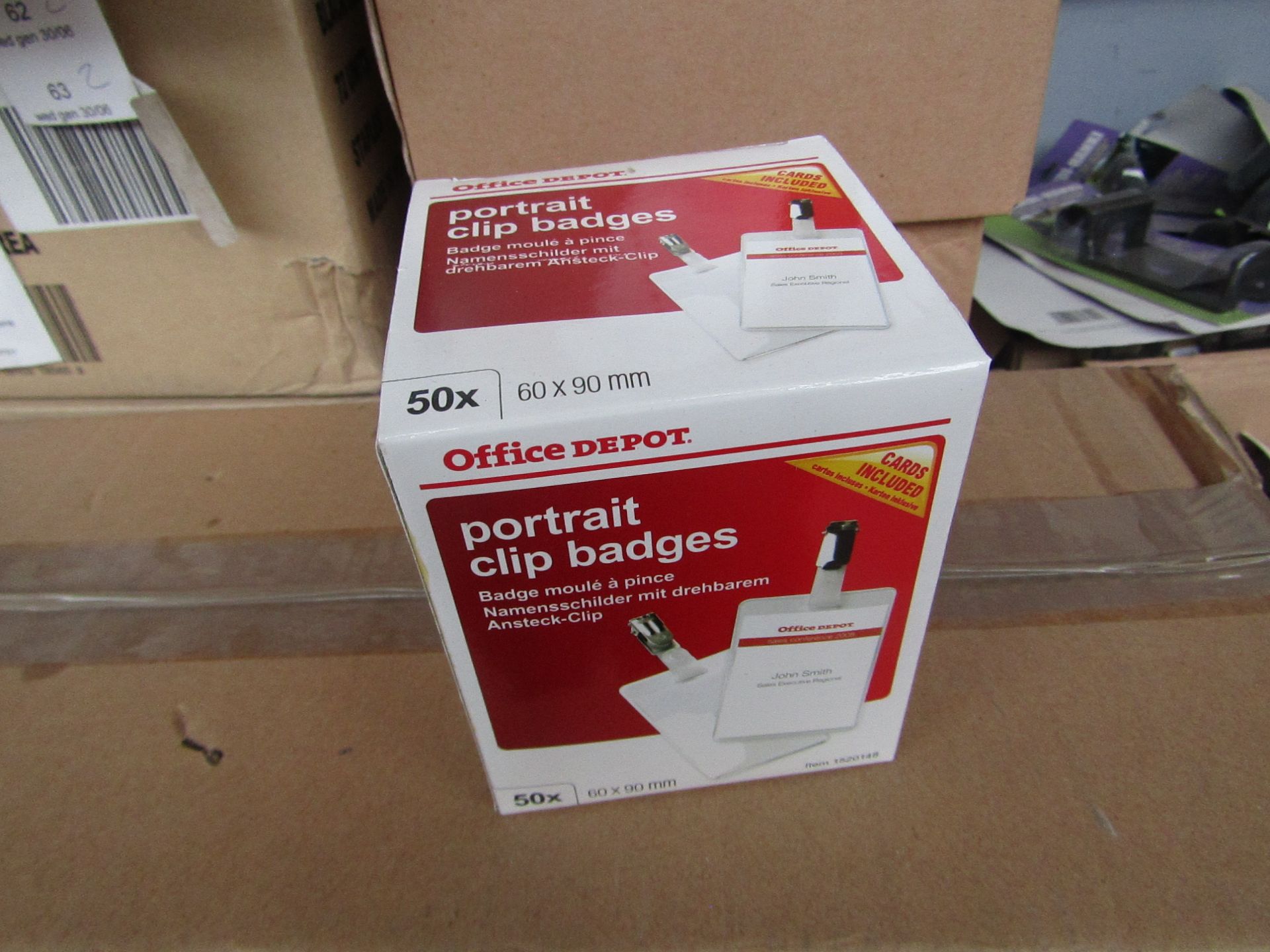 8x Office Depot - Portrait Clip Badges 60 x 90mm (4 Cartons Containing 50 Per Box) - Unused &