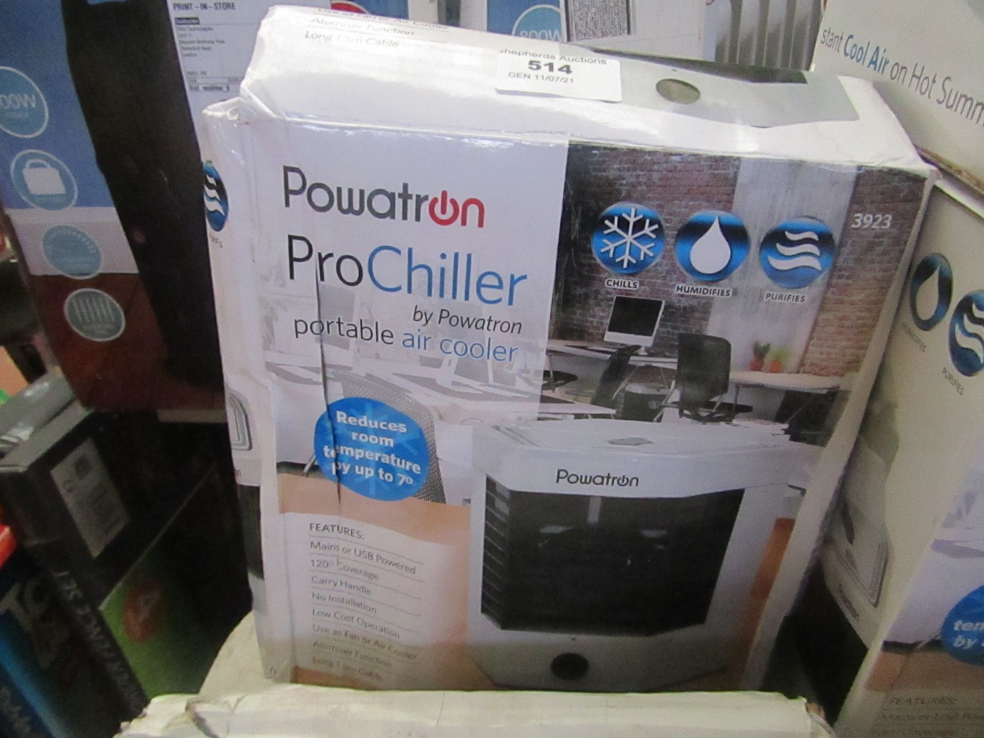 1x powatron pro chiller portable air cooler, unchecked and boxed.