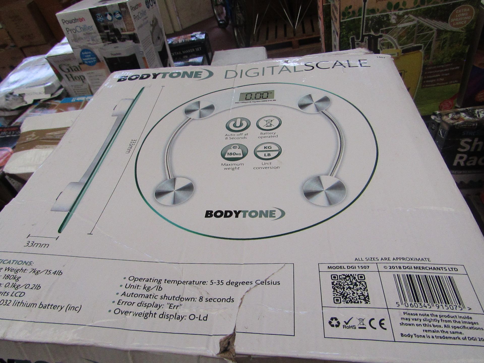 2x body tone digital scales, 180kg max weight, unchecked & boxed.